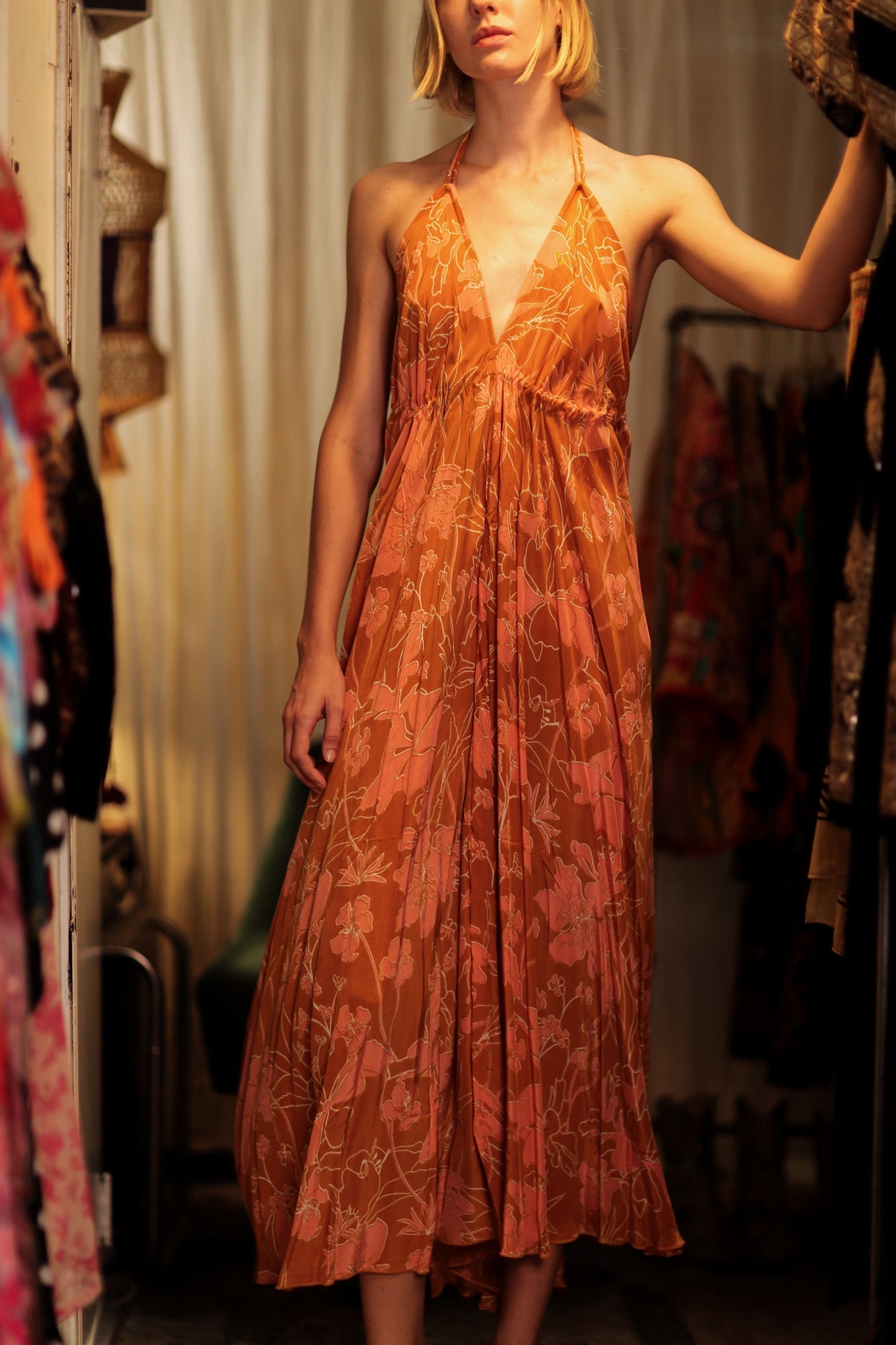 HANNAH SILK DRESS ORANGE FLOWER - MOMO STUDIO BERLIN - Berlin Concept Store - sustainable & ethical fashion