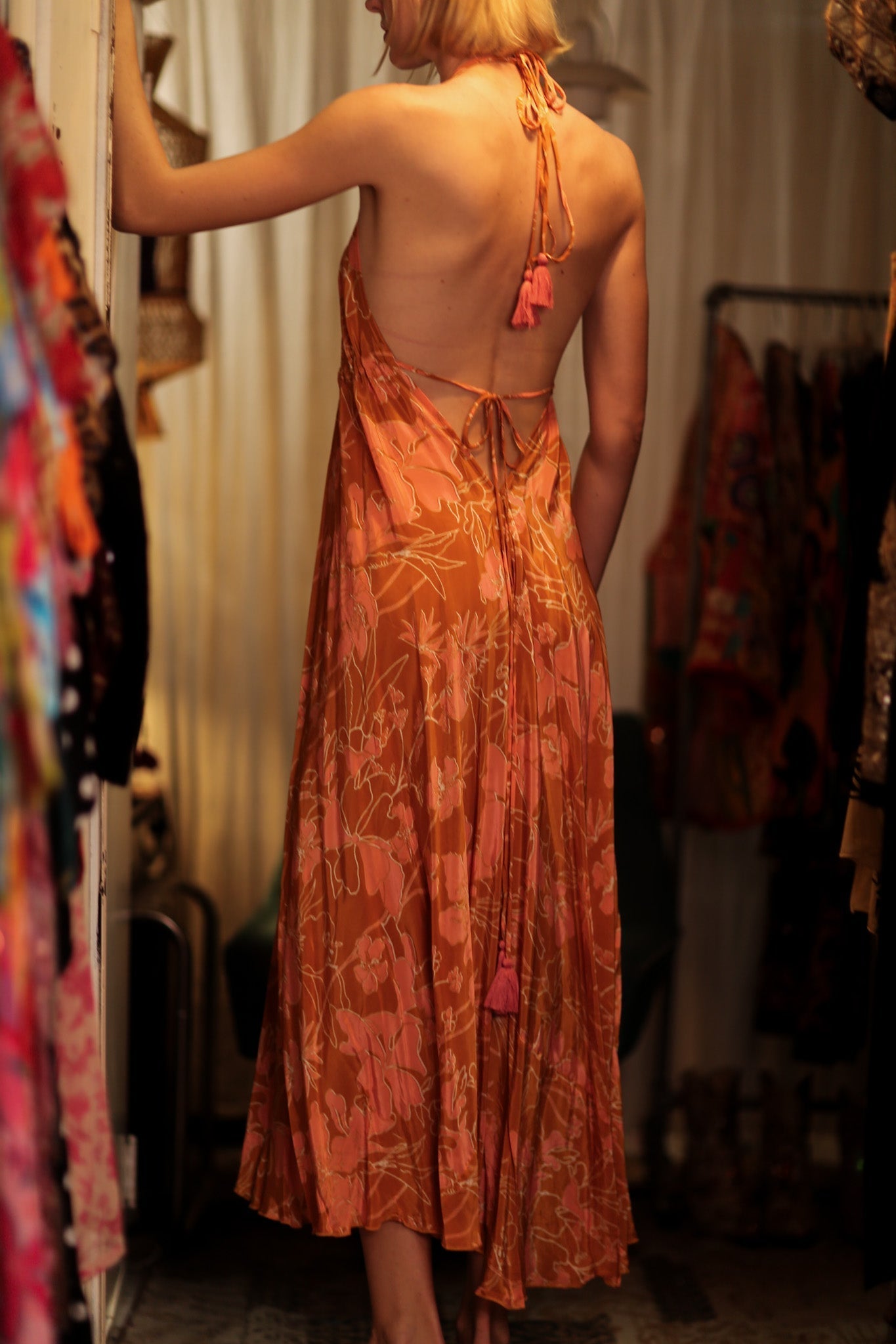 HANNAH SILK DRESS ORANGE FLOWER - MOMO STUDIO BERLIN - Berlin Concept Store - sustainable & ethical fashion