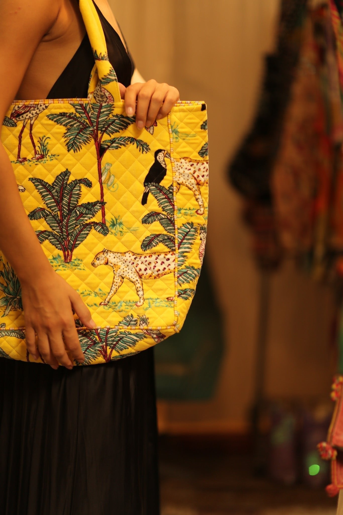 KALI VELVET BAG YELLOW CHEETAH L - MOMO STUDIO BERLIN - Berlin Concept Store - sustainable & ethical fashion