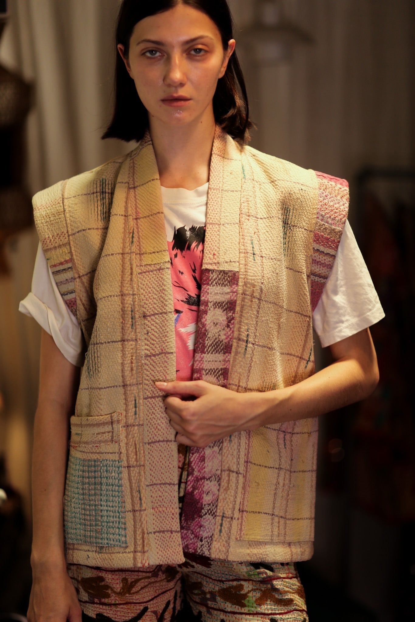 KANTHA GILET VEST BANANA CHECKS - MOMO STUDIO BERLIN - Berlin Concept Store - sustainable & ethical fashion