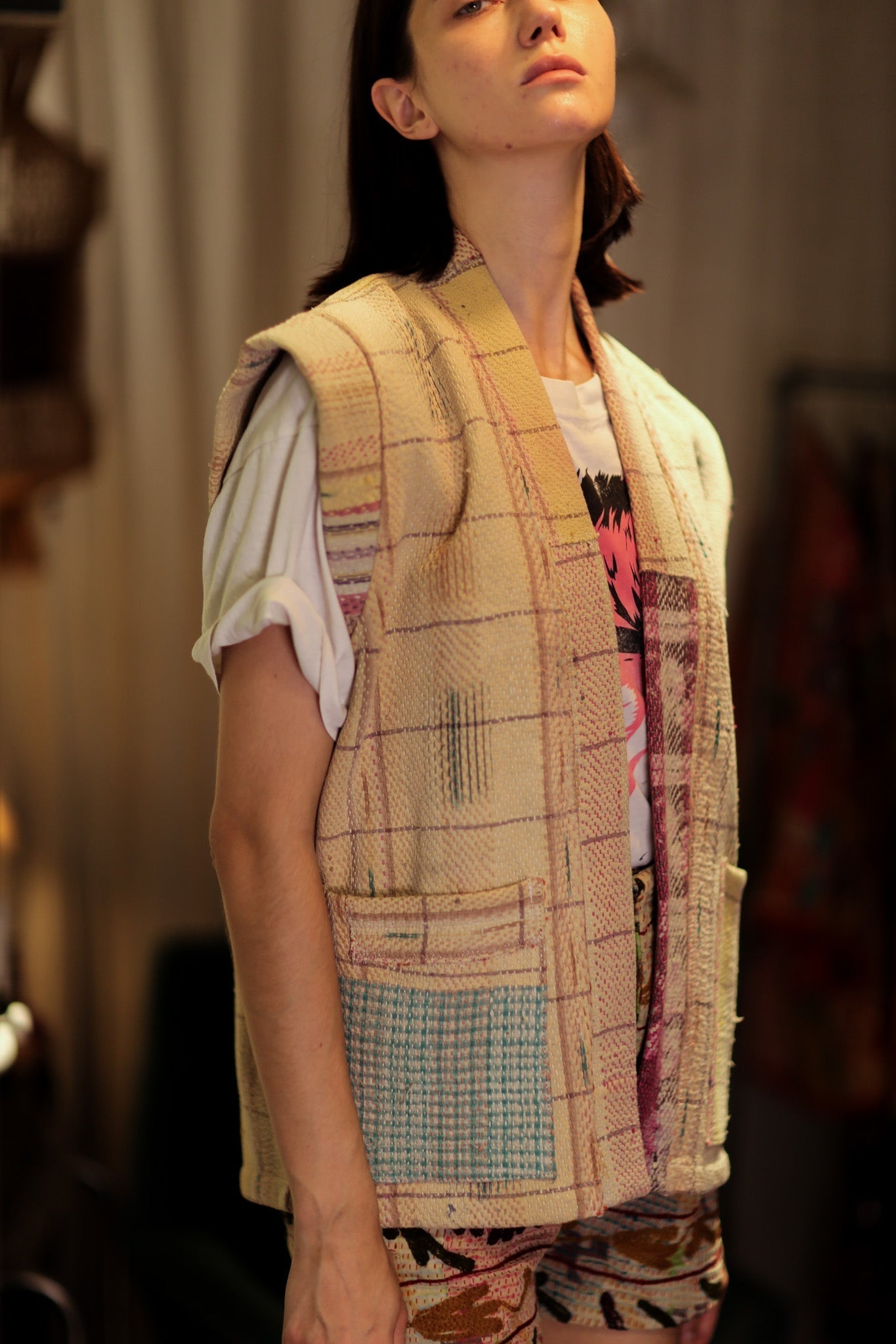 KANTHA GILET VEST BANANA CHECKS - MOMO STUDIO BERLIN - Berlin Concept Store - sustainable & ethical fashion