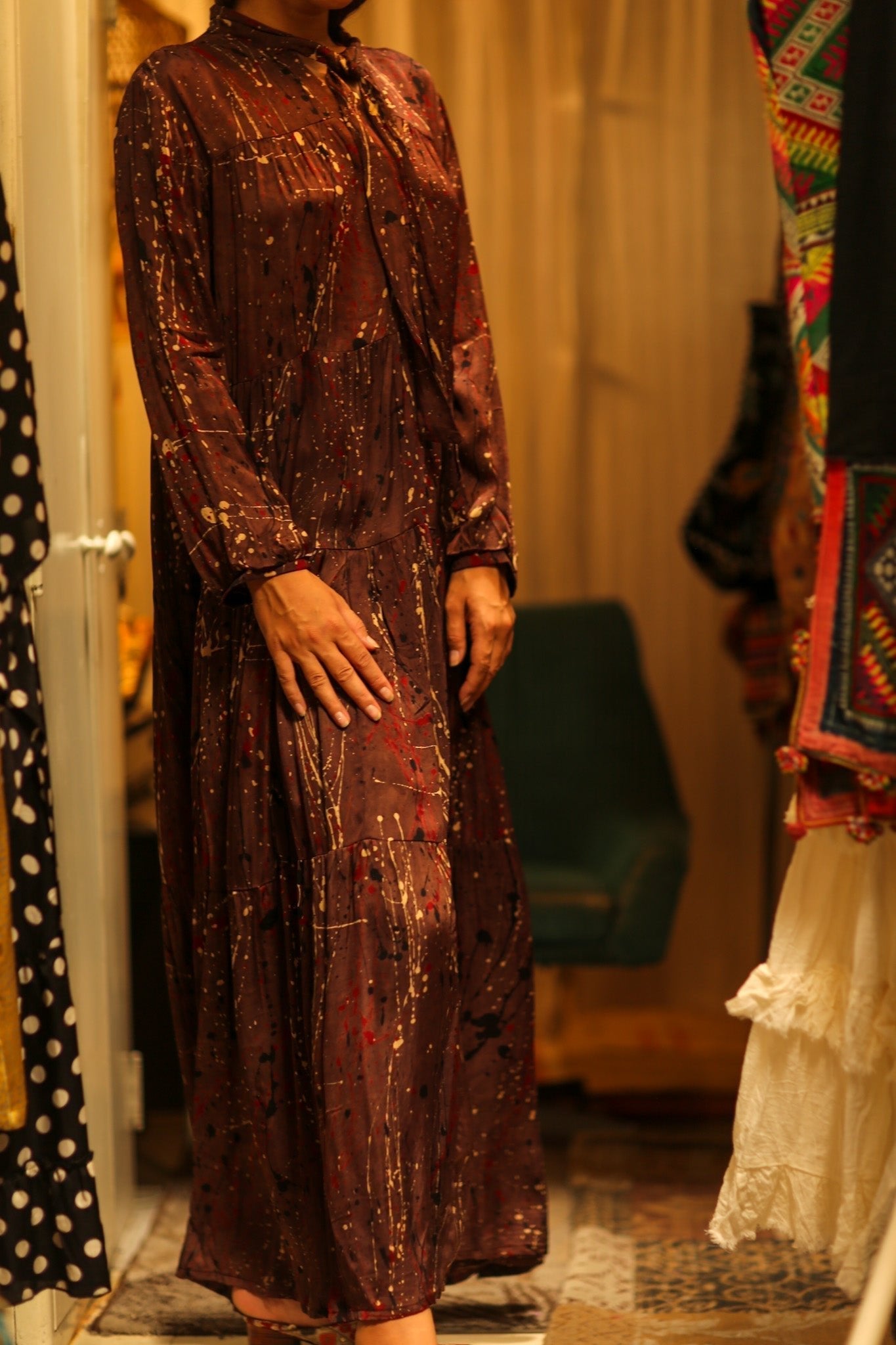 LOA SILK BUTTONED DRESS BURGUNDY POLLOCK - MOMO STUDIO BERLIN - Berlin Concept Store - sustainable & ethical fashion