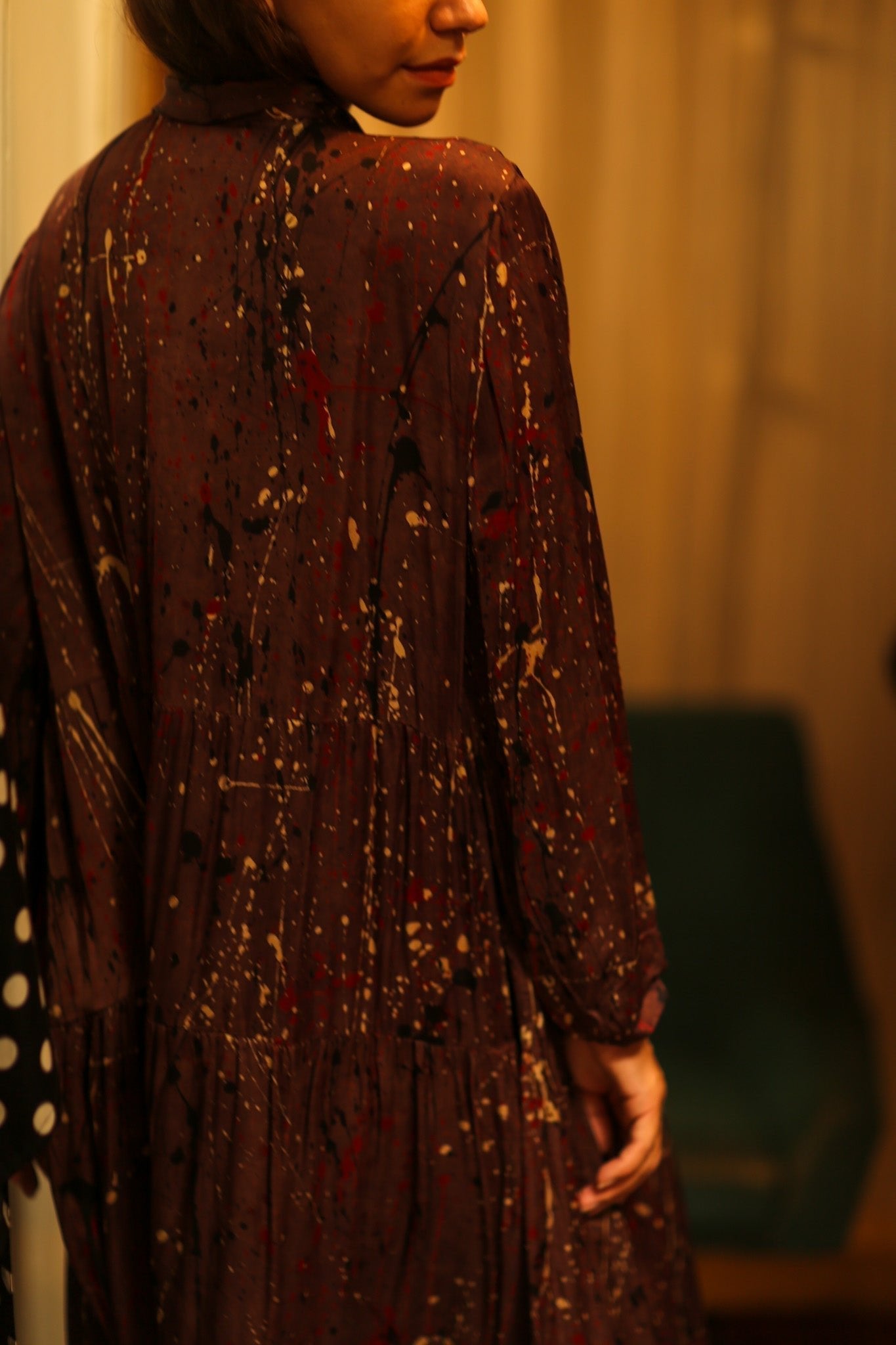 LOA SILK BUTTONED DRESS BURGUNDY POLLOCK - MOMO STUDIO BERLIN - Berlin Concept Store - sustainable & ethical fashion