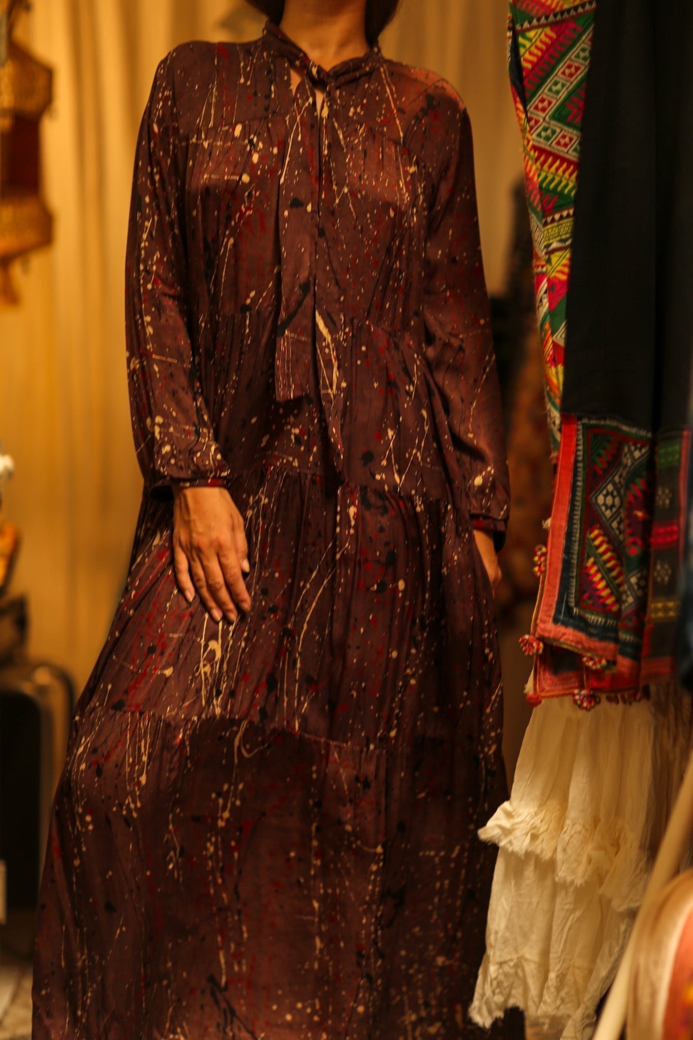 LOA SILK BUTTONED DRESS BURGUNDY POLLOCK - MOMO STUDIO BERLIN - Berlin Concept Store - sustainable & ethical fashion