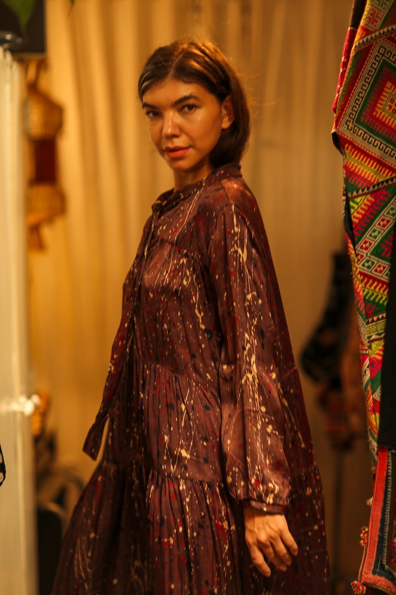 LOA SILK BUTTONED DRESS BURGUNDY POLLOCK - MOMO STUDIO BERLIN - Berlin Concept Store - sustainable & ethical fashion