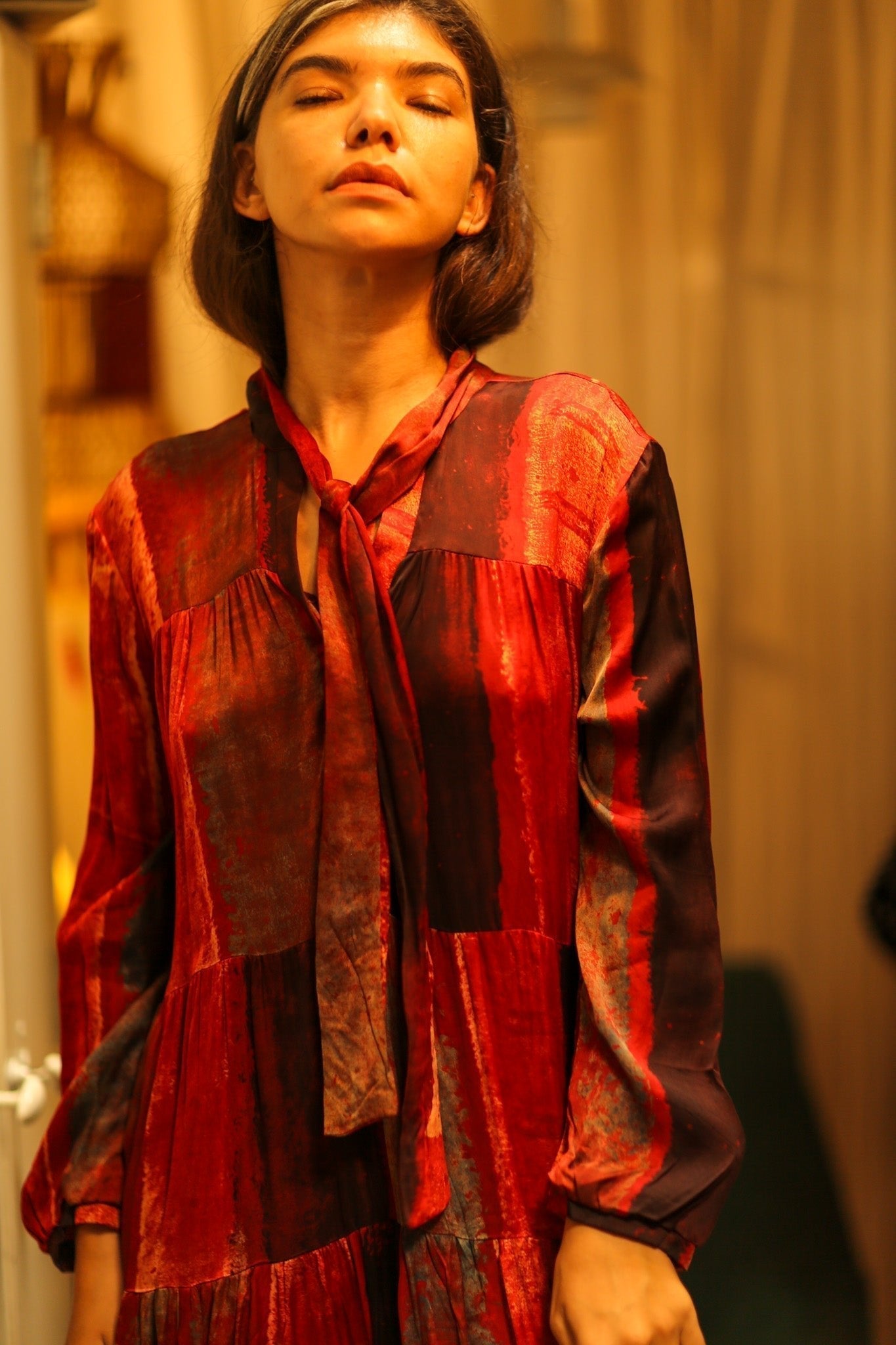 LOA SILK BUTTONED DRESS RED BLOCKS - MOMO STUDIO BERLIN - Berlin Concept Store - sustainable & ethical fashion