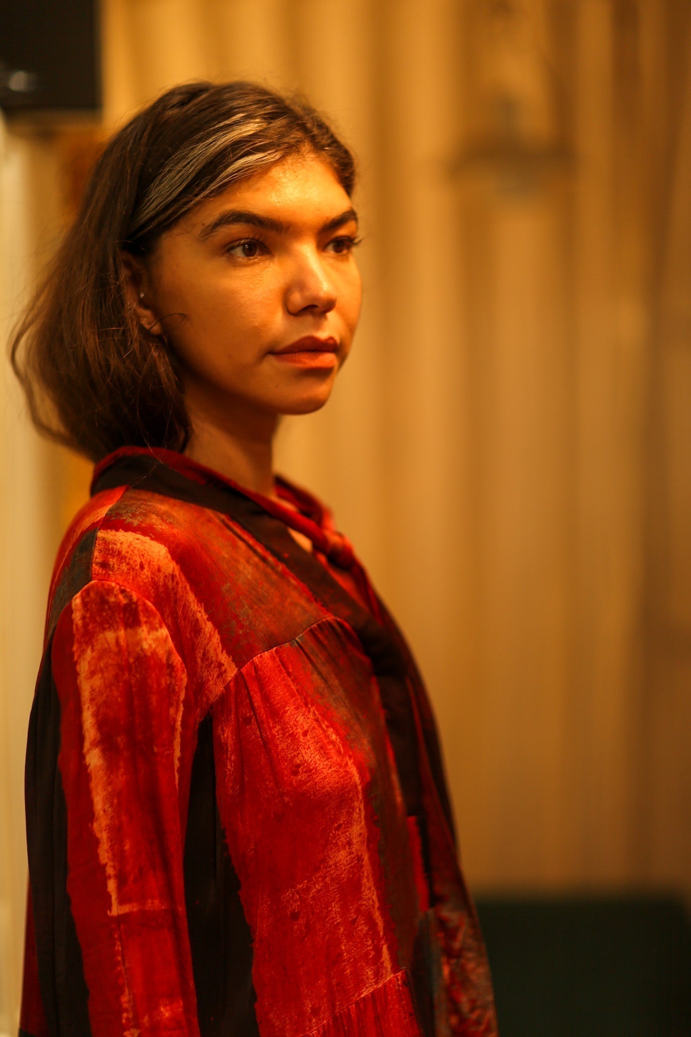 LOA SILK BUTTONED DRESS RED BLOCKS - MOMO STUDIO BERLIN - Berlin Concept Store - sustainable & ethical fashion
