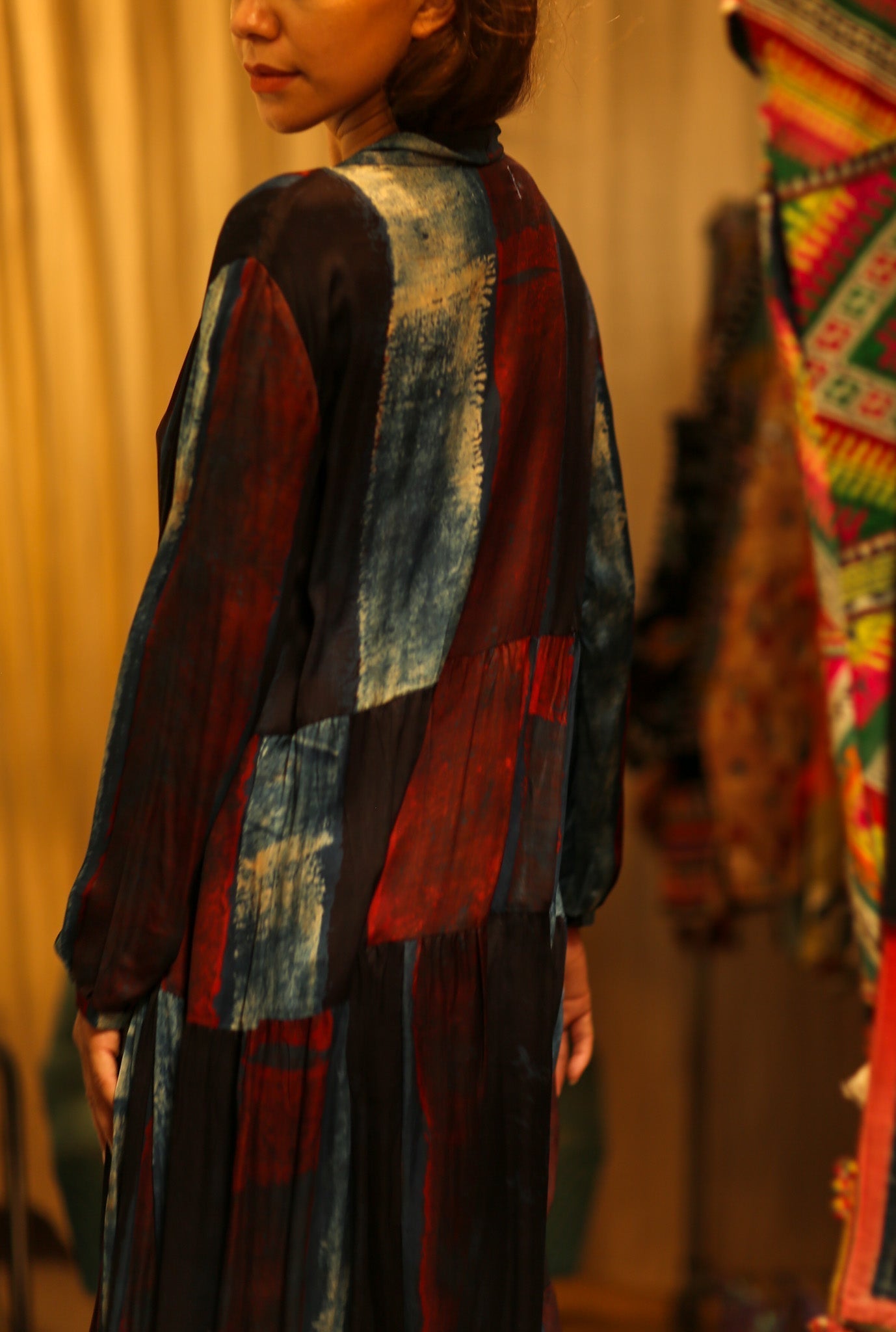 LOA SILK DRESS BLUE BLOCKS - MOMO STUDIO BERLIN - Berlin Concept Store - sustainable & ethical fashion