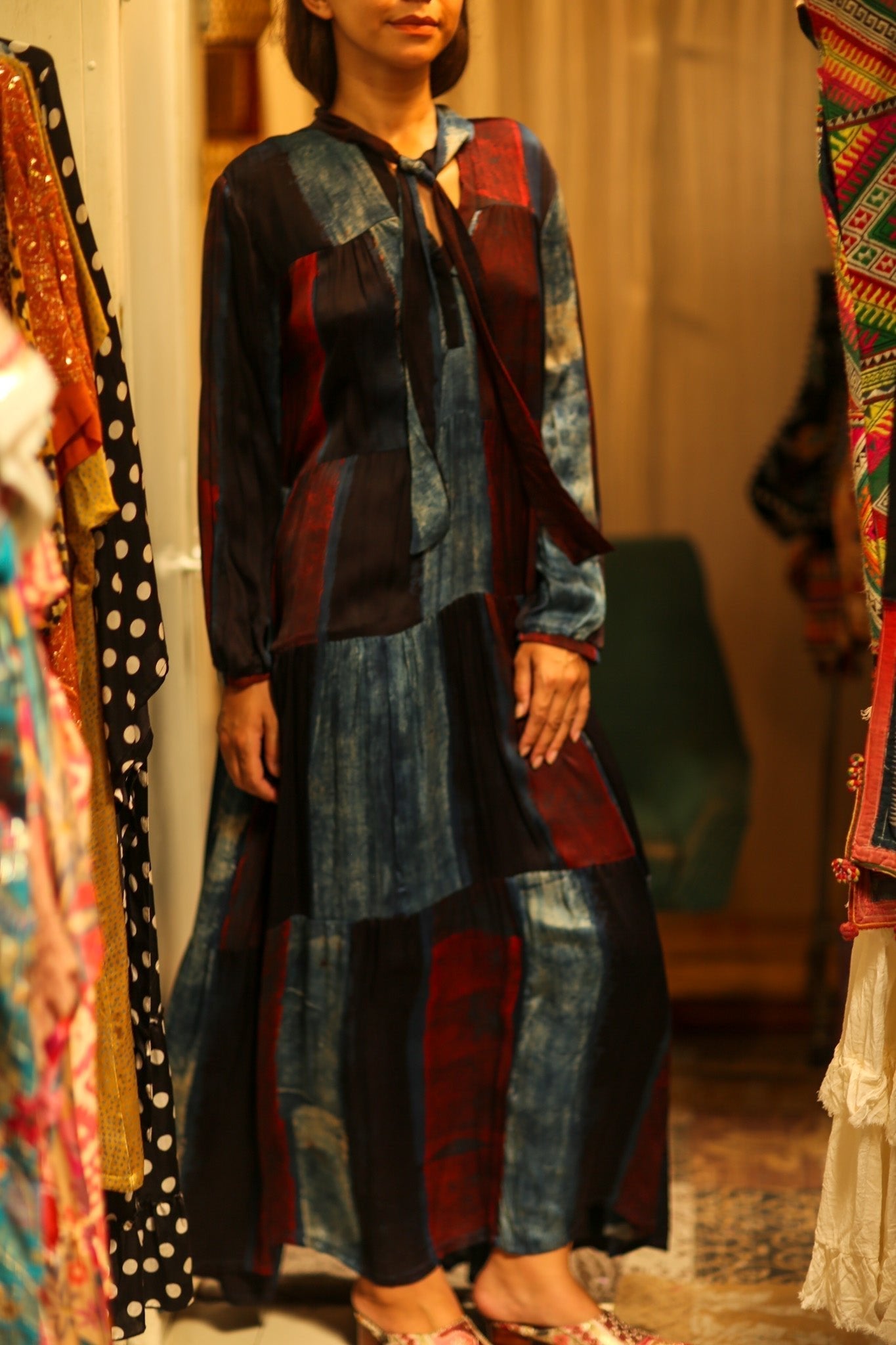 LOA SILK DRESS BLUE BLOCKS - MOMO STUDIO BERLIN - Berlin Concept Store - sustainable & ethical fashion