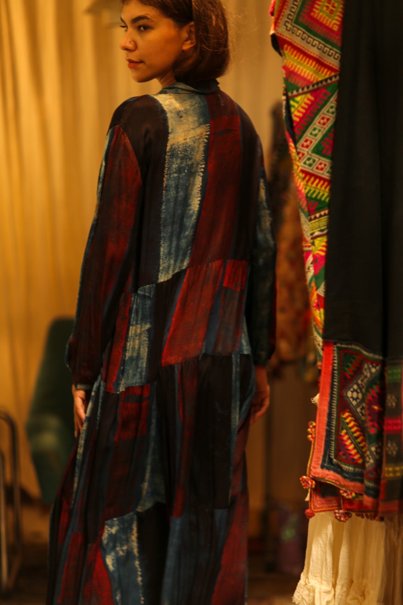 LOA SILK DRESS BLUE BLOCKS - MOMO STUDIO BERLIN - Berlin Concept Store - sustainable & ethical fashion
