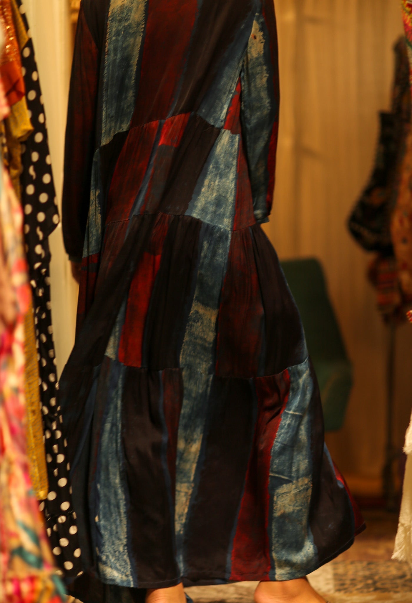 LOA SILK DRESS BLUE BLOCKS - MOMO STUDIO BERLIN - Berlin Concept Store - sustainable & ethical fashion