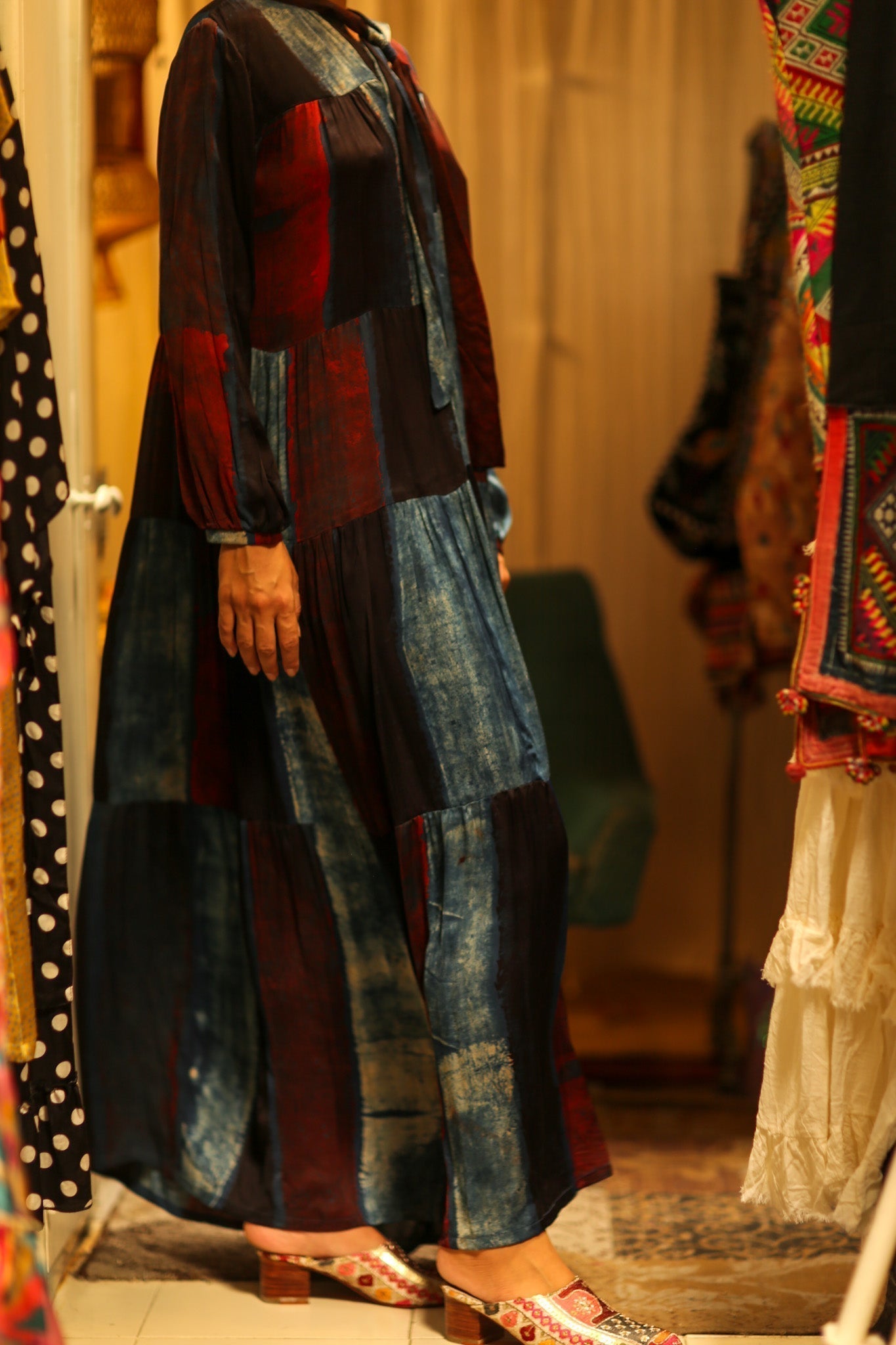 LOA SILK DRESS BLUE BLOCKS - MOMO STUDIO BERLIN - Berlin Concept Store - sustainable & ethical fashion