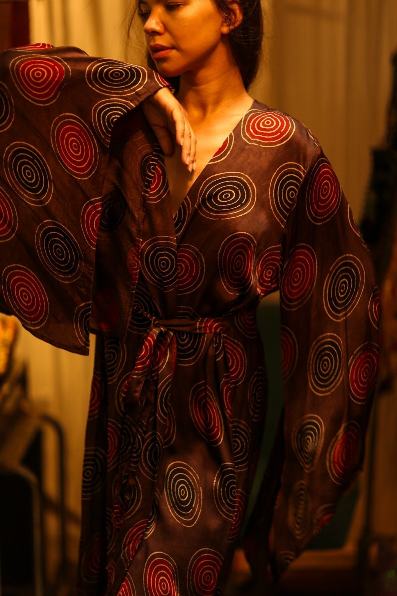 PINA SILK KIMONO BURGUNDY CIRCLE - MOMO STUDIO BERLIN - Berlin Concept Store - sustainable & ethical fashion