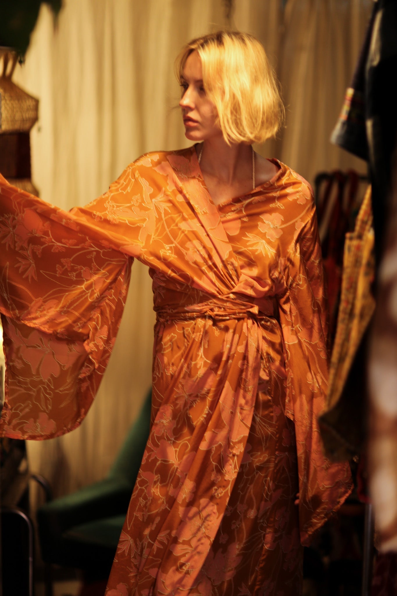PINA SILK KIMONO ORANGE FLOWER - MOMO STUDIO BERLIN - Berlin Concept Store - sustainable & ethical fashion