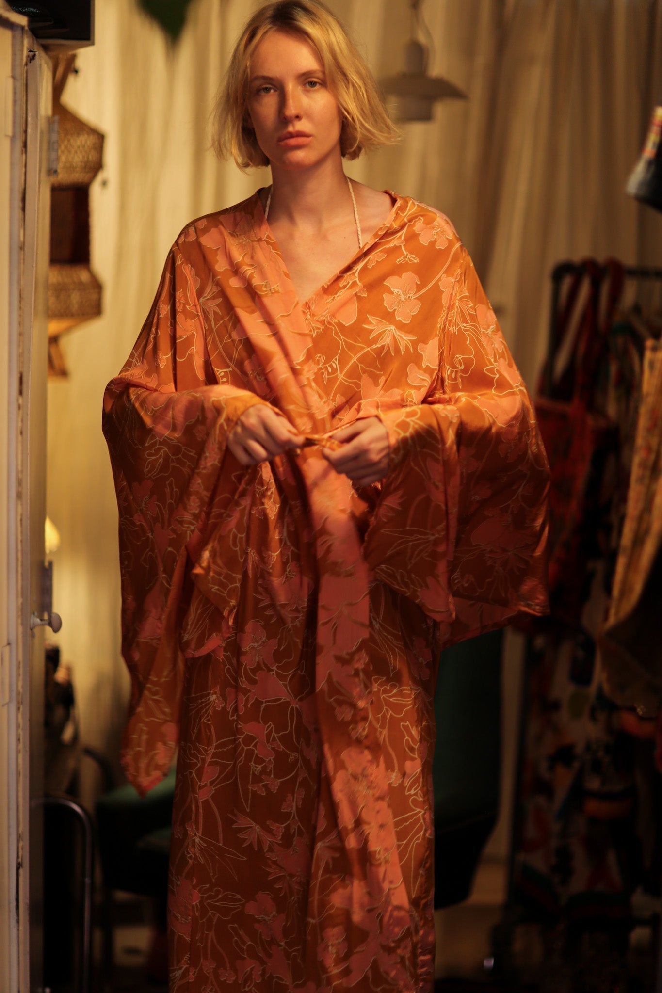 PINA SILK KIMONO ORANGE FLOWER - MOMO STUDIO BERLIN - Berlin Concept Store - sustainable & ethical fashion