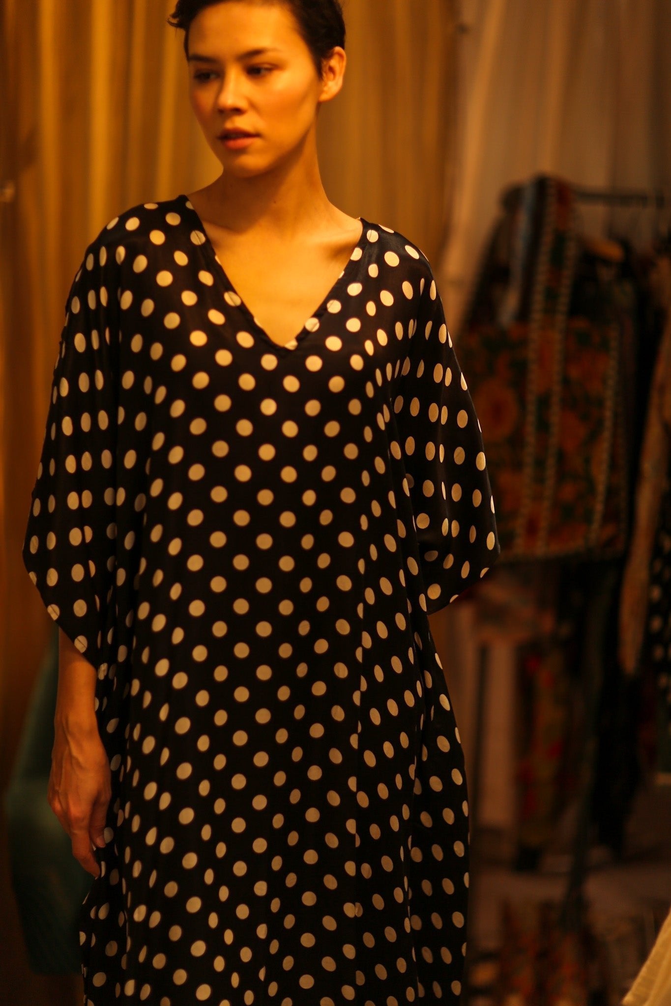 POLKA DOT SILK KAFTAN LUYA - MOMO STUDIO BERLIN - Berlin Concept Store - sustainable & ethical fashion