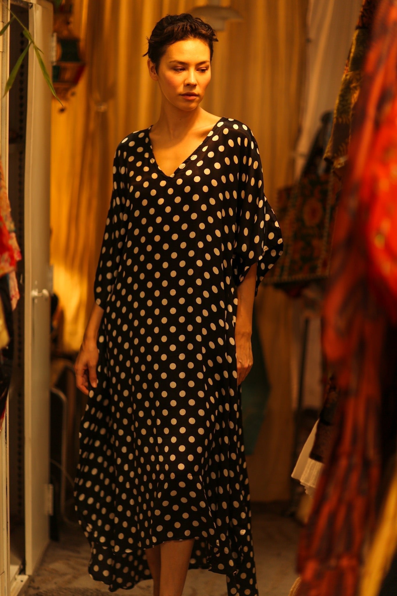 POLKA DOT SILK KAFTAN LUYA - MOMO STUDIO BERLIN - Berlin Concept Store - sustainable & ethical fashion