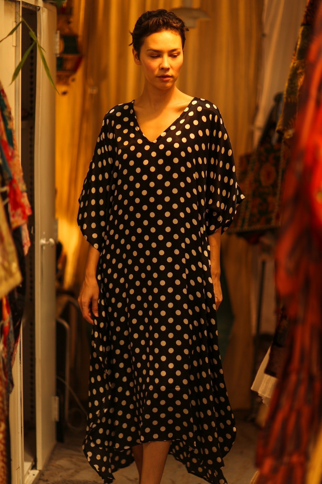POLKA DOT SILK KAFTAN LUYA - MOMO STUDIO BERLIN - Berlin Concept Store - sustainable & ethical fashion