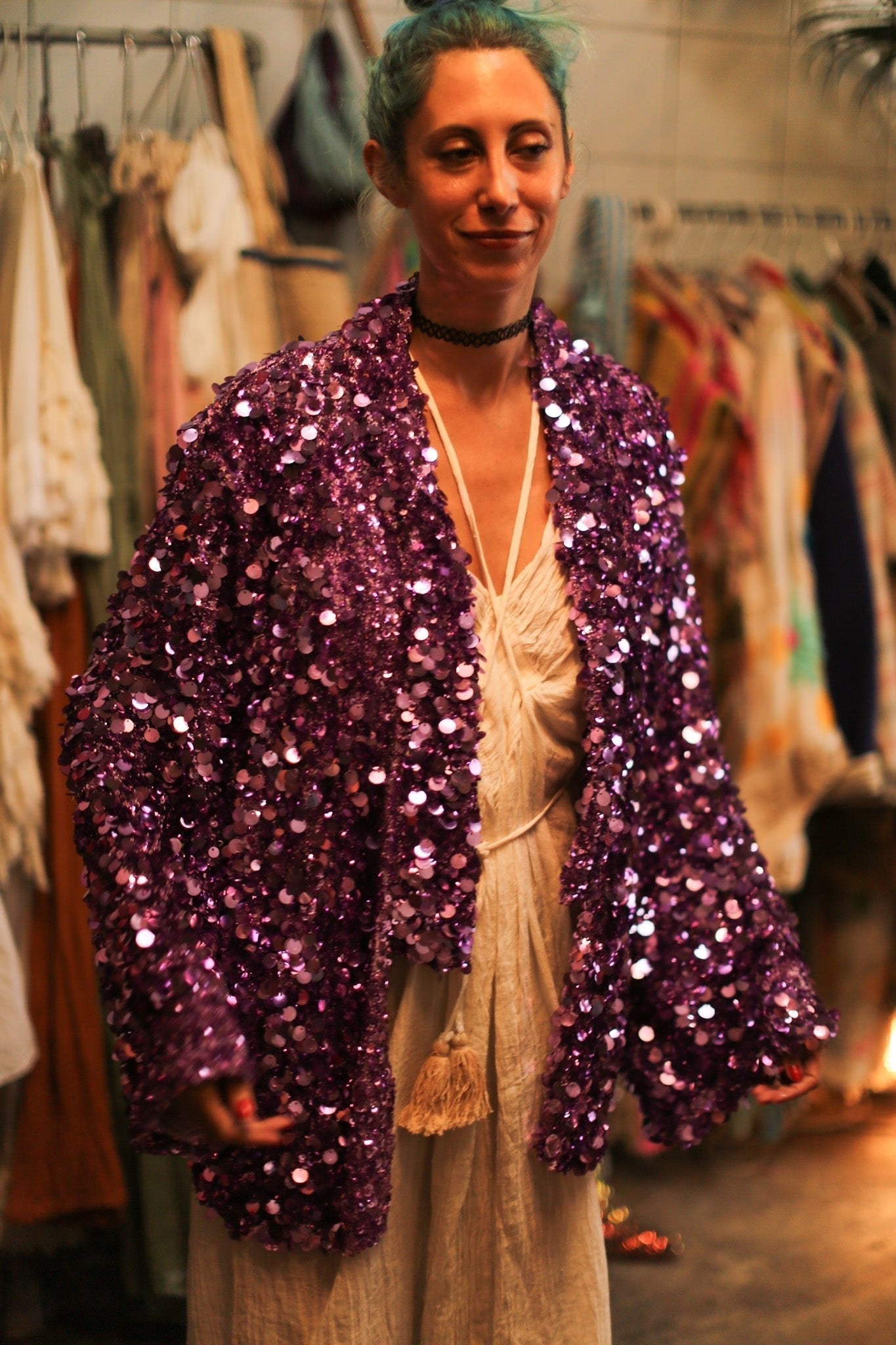 PURPLE SEQUIN EMBROIDERED KIMONO - MOMO STUDIO BERLIN - Berlin Concept Store - sustainable & ethical fashion