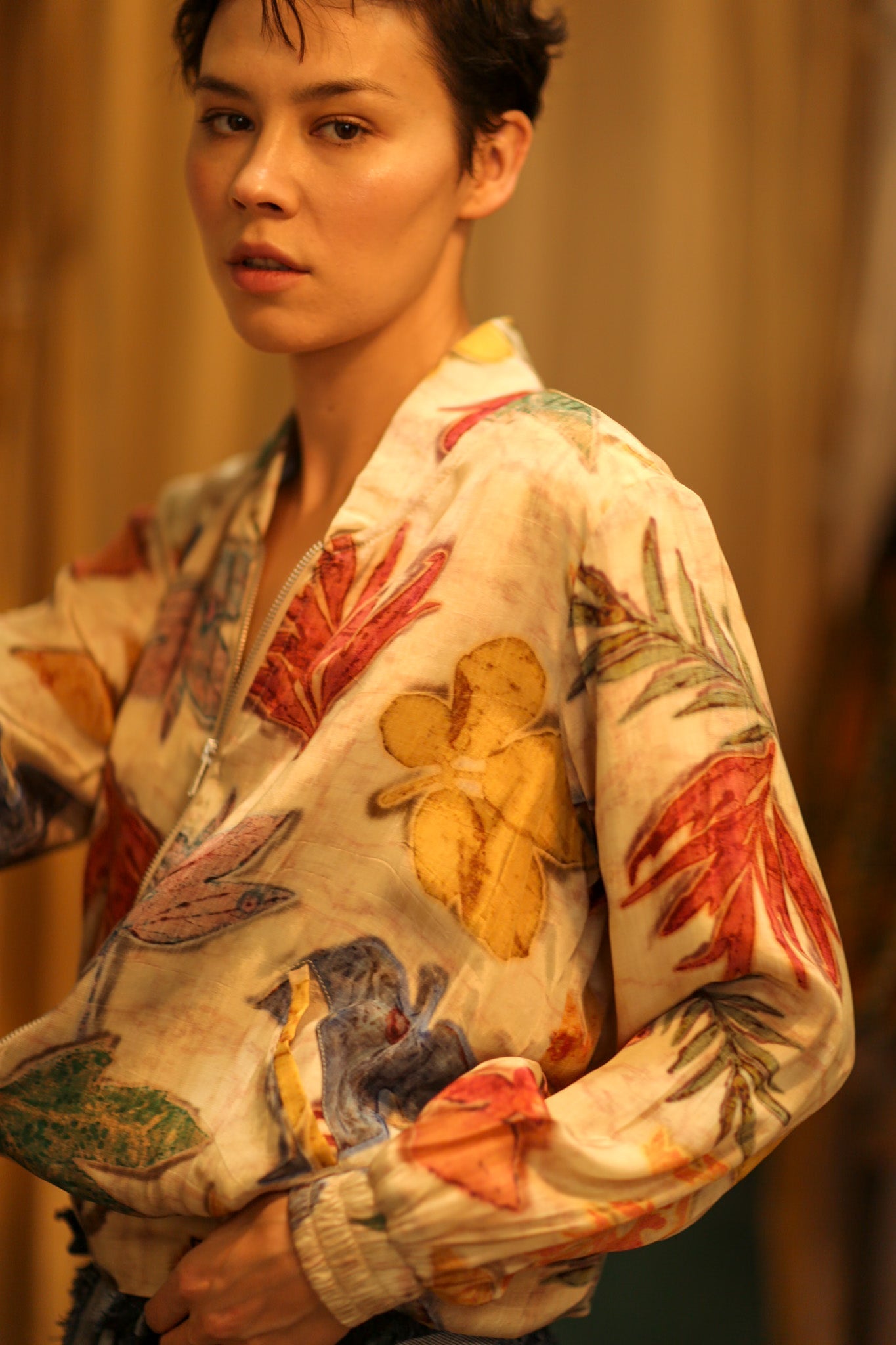 SILK BLOCK PRINT BOMBER JACKET ANCHA PRESSED FLOWERS - MOMO STUDIO BERLIN - Berlin Concept Store - sustainable & ethical fashion