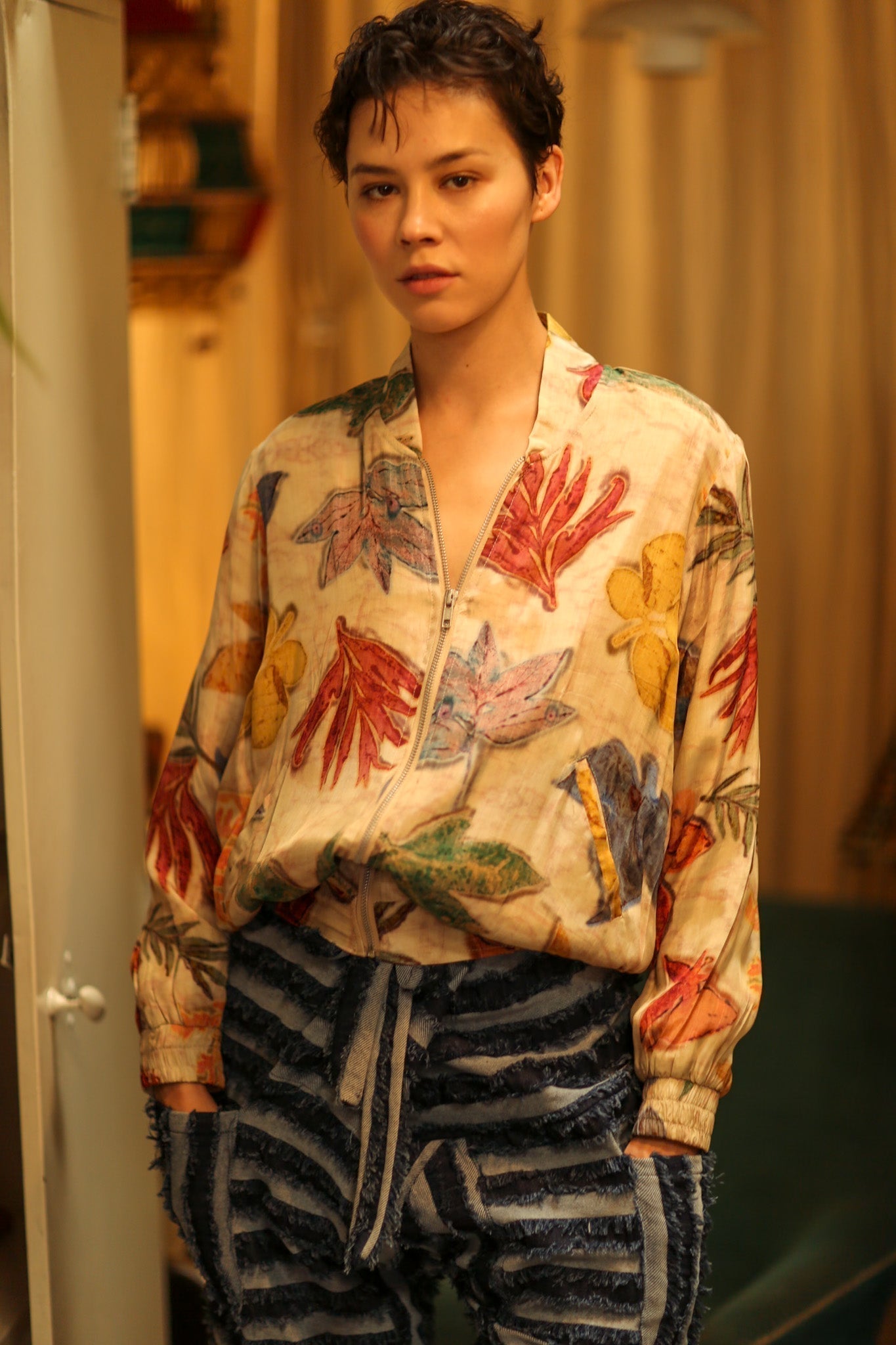 SILK BLOCK PRINT BOMBER JACKET ANCHA PRESSED FLOWERS - MOMO STUDIO BERLIN - Berlin Concept Store - sustainable & ethical fashion