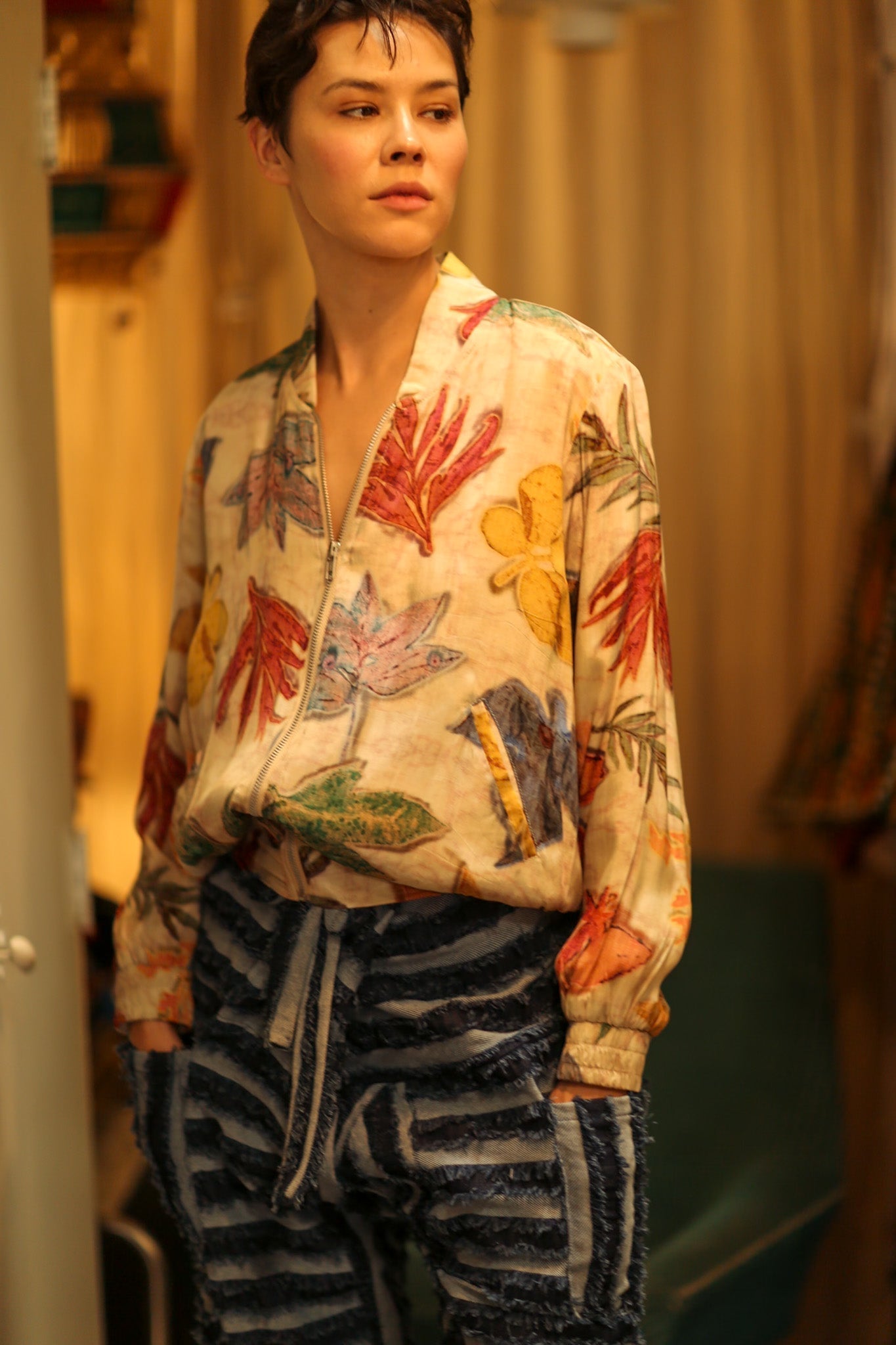 SILK BLOCK PRINT BOMBER JACKET ANCHA PRESSED FLOWERS - MOMO STUDIO BERLIN - Berlin Concept Store - sustainable & ethical fashion