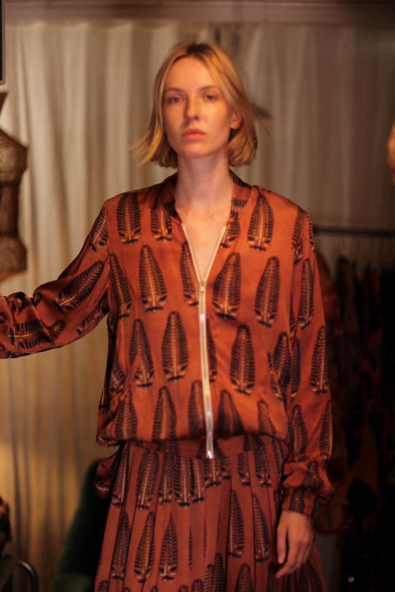 SILK BOMBER JACKET ANCHA BROWN LEAFES - MOMO STUDIO BERLIN - Berlin Concept Store - sustainable & ethical fashion