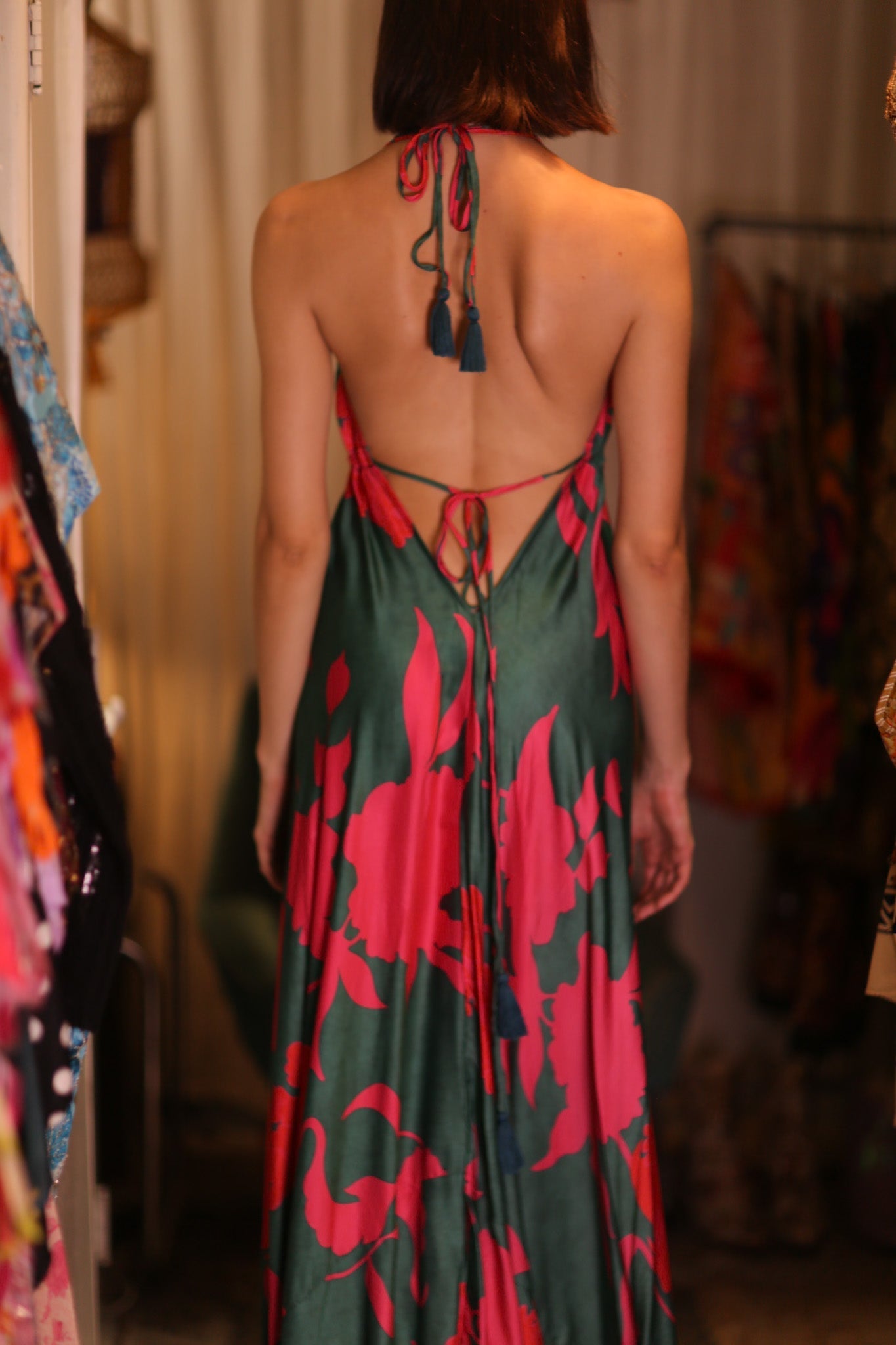 SILK DRESS HANNAH PINK GREEN TROPIC - MOMO STUDIO BERLIN - Berlin Concept Store - sustainable & ethical fashion