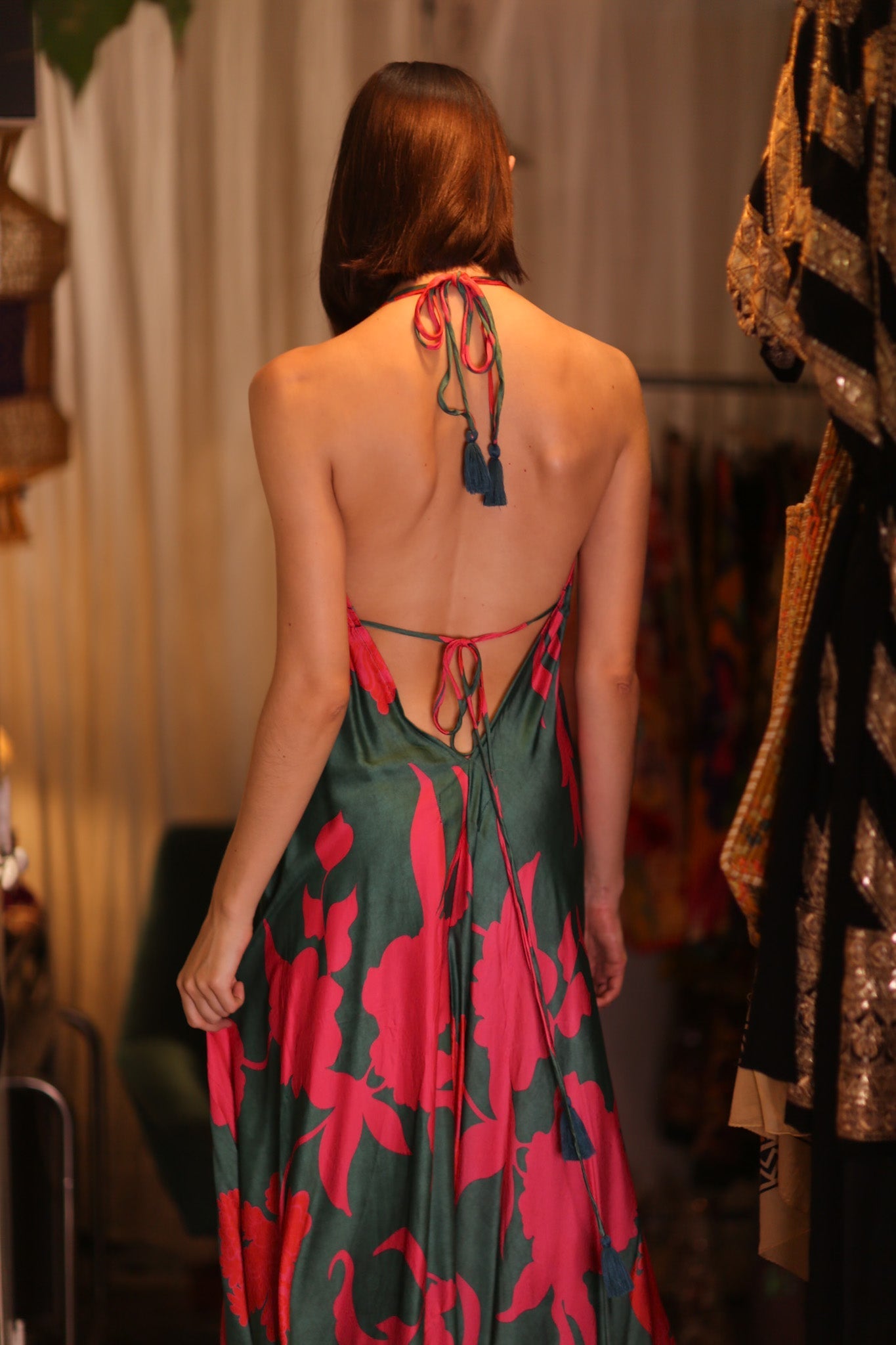 SILK DRESS HANNAH PINK GREEN TROPIC - MOMO STUDIO BERLIN - Berlin Concept Store - sustainable & ethical fashion