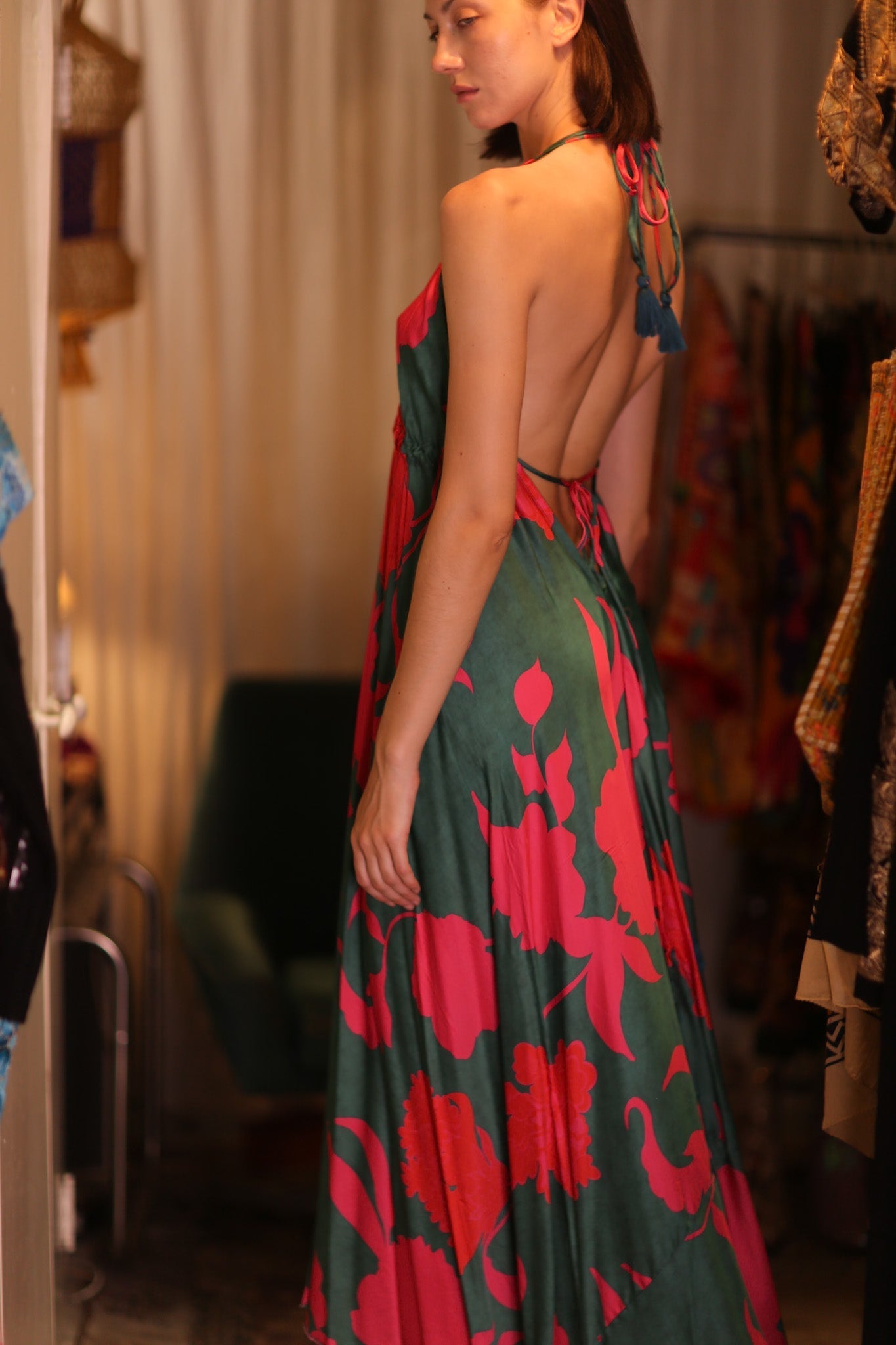 SILK DRESS HANNAH PINK GREEN TROPIC - MOMO STUDIO BERLIN - Berlin Concept Store - sustainable & ethical fashion