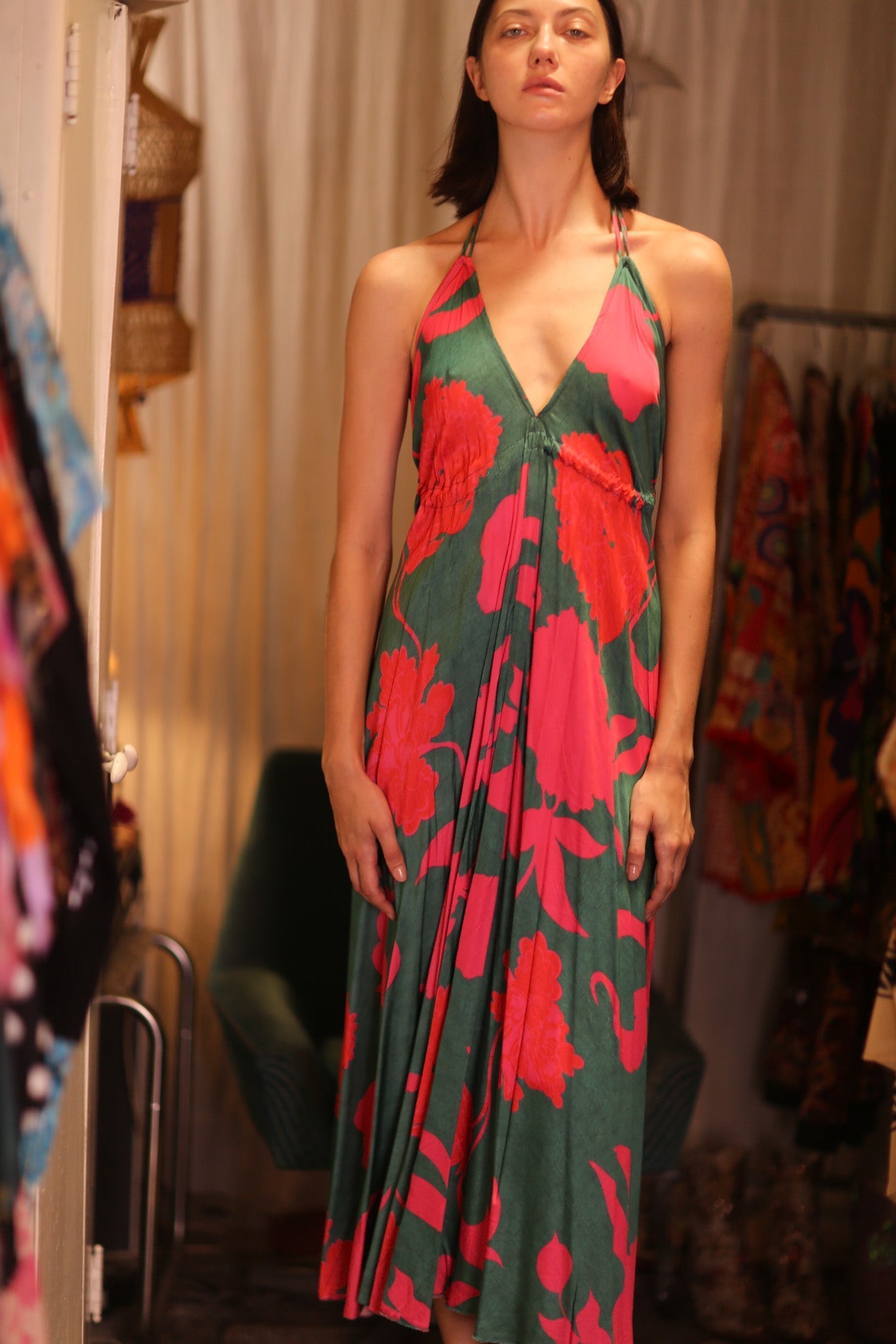 SILK DRESS HANNAH PINK GREEN TROPIC - MOMO STUDIO BERLIN - Berlin Concept Store - sustainable & ethical fashion