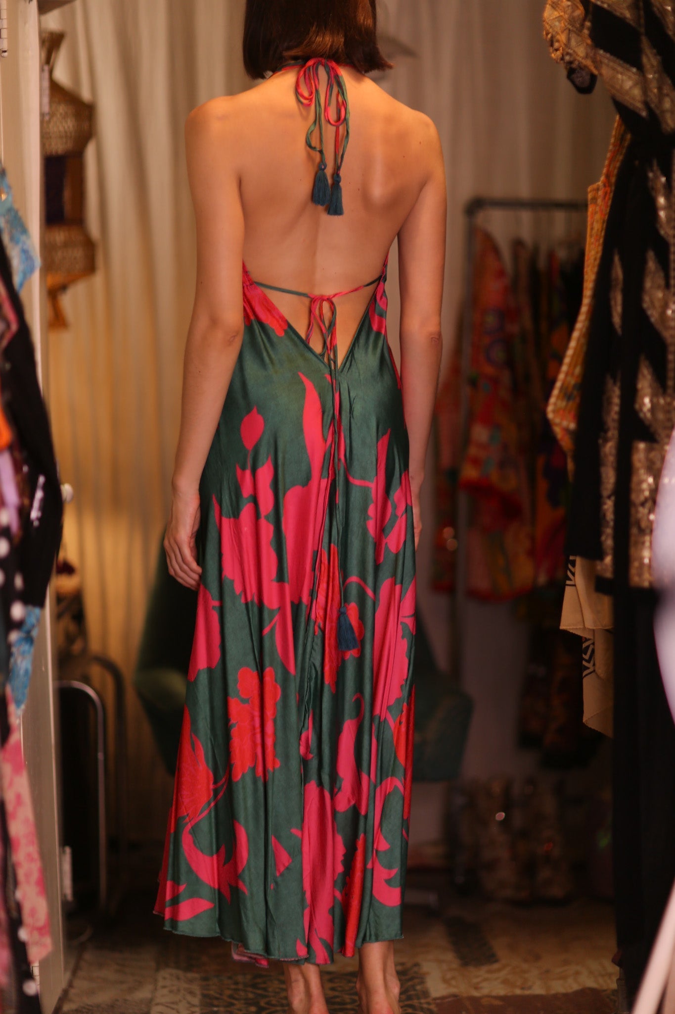SILK DRESS HANNAH PINK GREEN TROPIC - MOMO STUDIO BERLIN - Berlin Concept Store - sustainable & ethical fashion