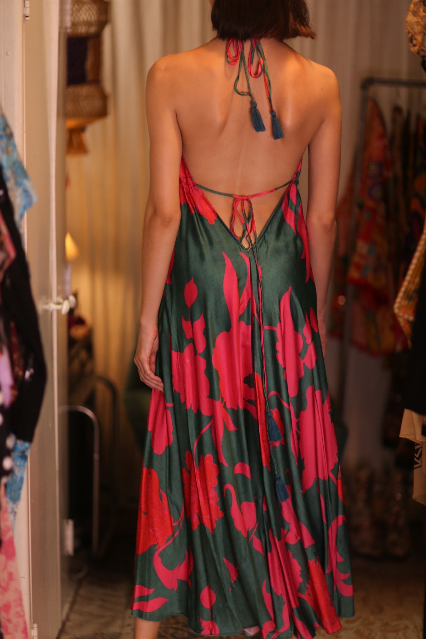 SILK DRESS HANNAH PINK GREEN TROPIC - MOMO STUDIO BERLIN - Berlin Concept Store - sustainable & ethical fashion