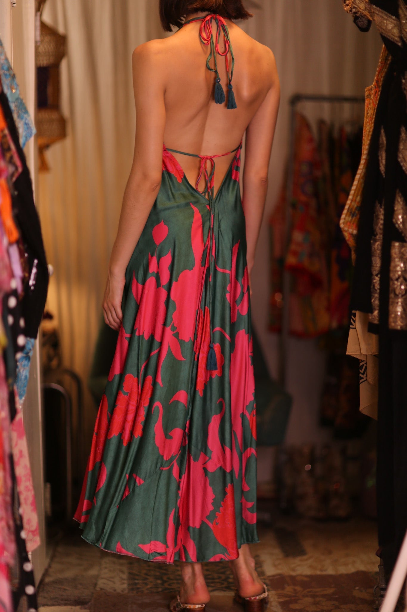 SILK DRESS HANNAH PINK GREEN TROPIC - MOMO STUDIO BERLIN - Berlin Concept Store - sustainable & ethical fashion