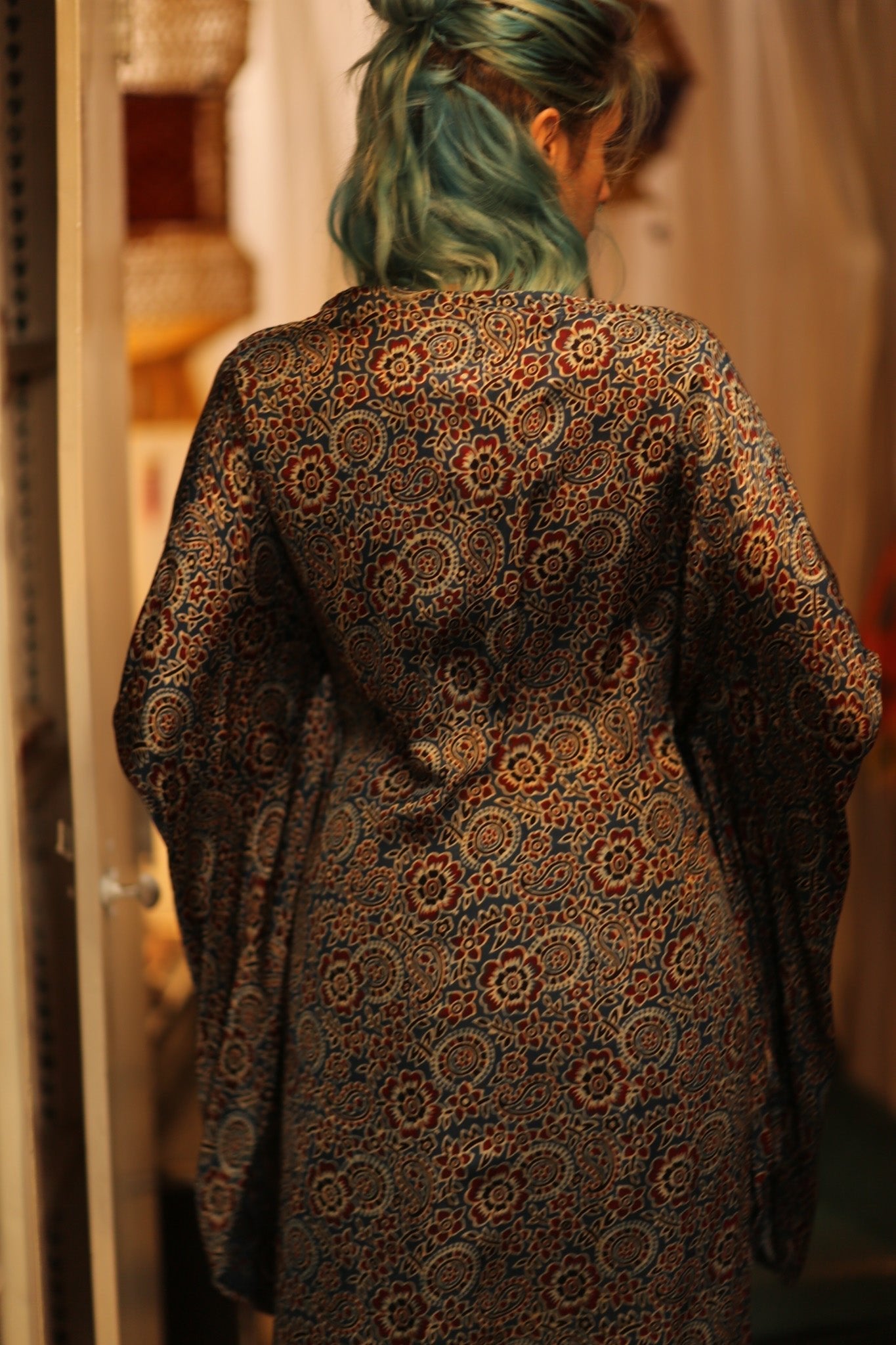 SILK HAND BLOCK PRINT KIMONO PINA BLUE LAGOOON - MOMO STUDIO BERLIN - Berlin Concept Store - sustainable & ethical fashion