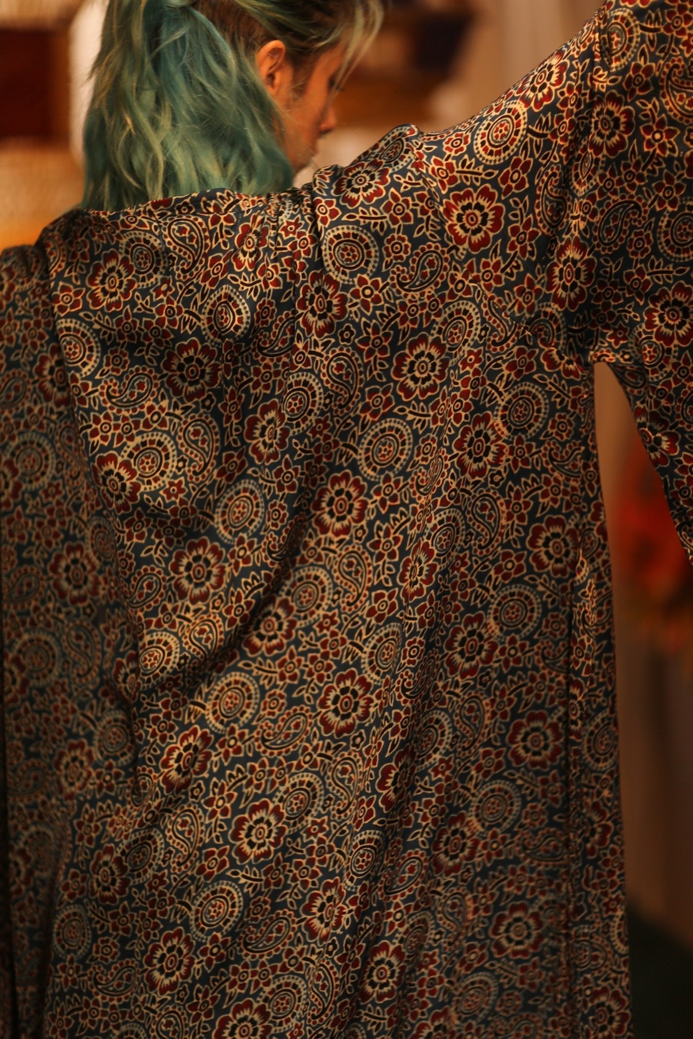 SILK HAND BLOCK PRINT KIMONO PINA BLUE LAGOOON - MOMO STUDIO BERLIN - Berlin Concept Store - sustainable & ethical fashion