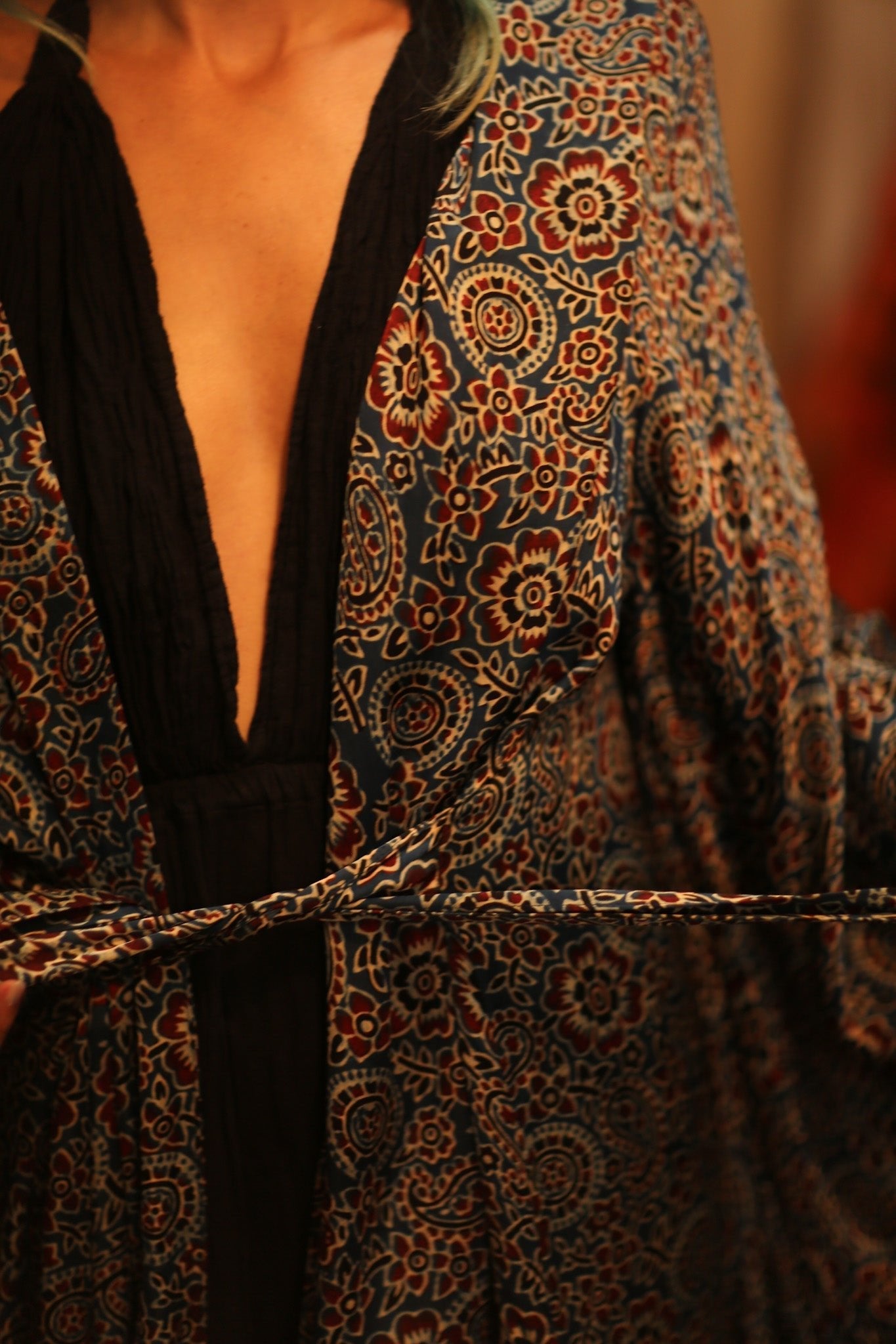 SILK HAND BLOCK PRINT KIMONO PINA BLUE LAGOOON - MOMO STUDIO BERLIN - Berlin Concept Store - sustainable & ethical fashion