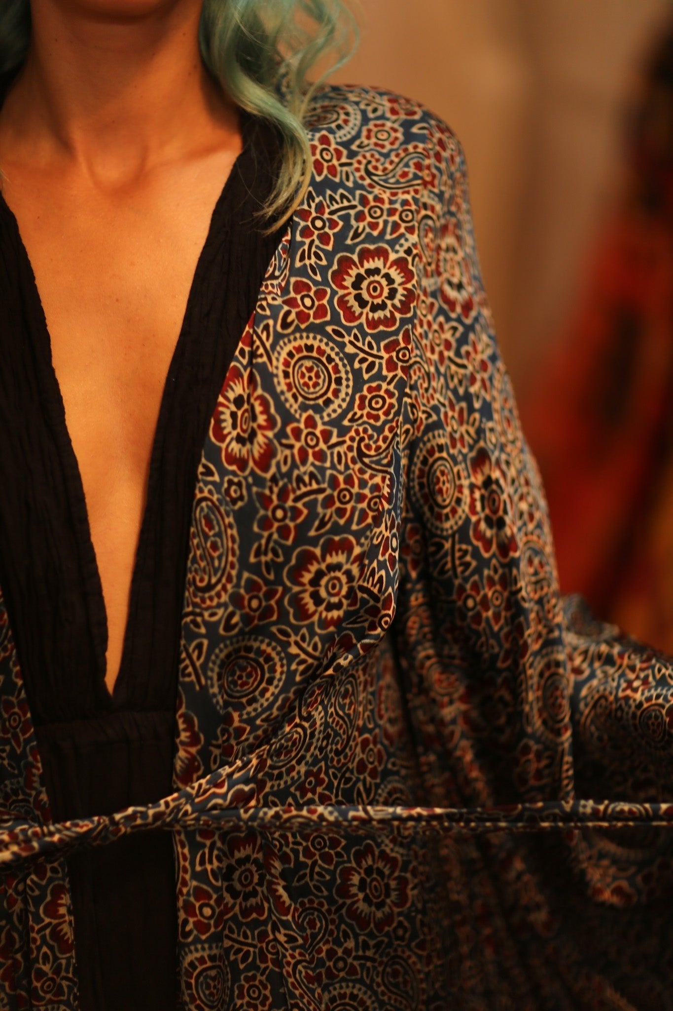 SILK HAND BLOCK PRINT KIMONO PINA BLUE LAGOOON - MOMO STUDIO BERLIN - Berlin Concept Store - sustainable & ethical fashion