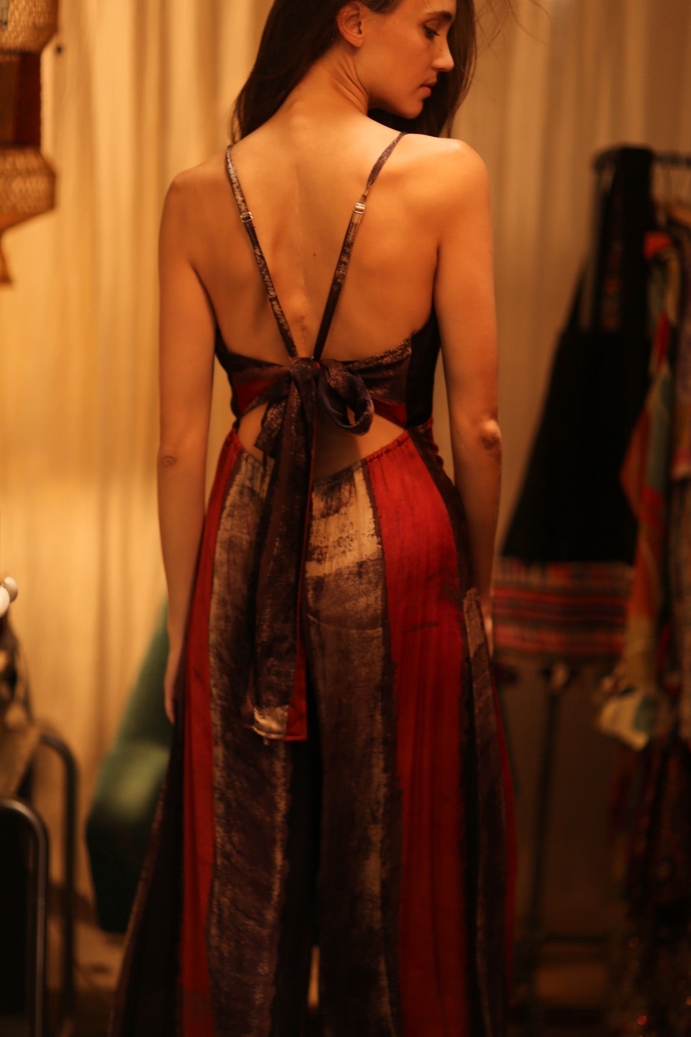 SILK JUMPSUIT NEIS RED BROWN STRIPE - MOMO STUDIO BERLIN - Berlin Concept Store - sustainable & ethical fashion