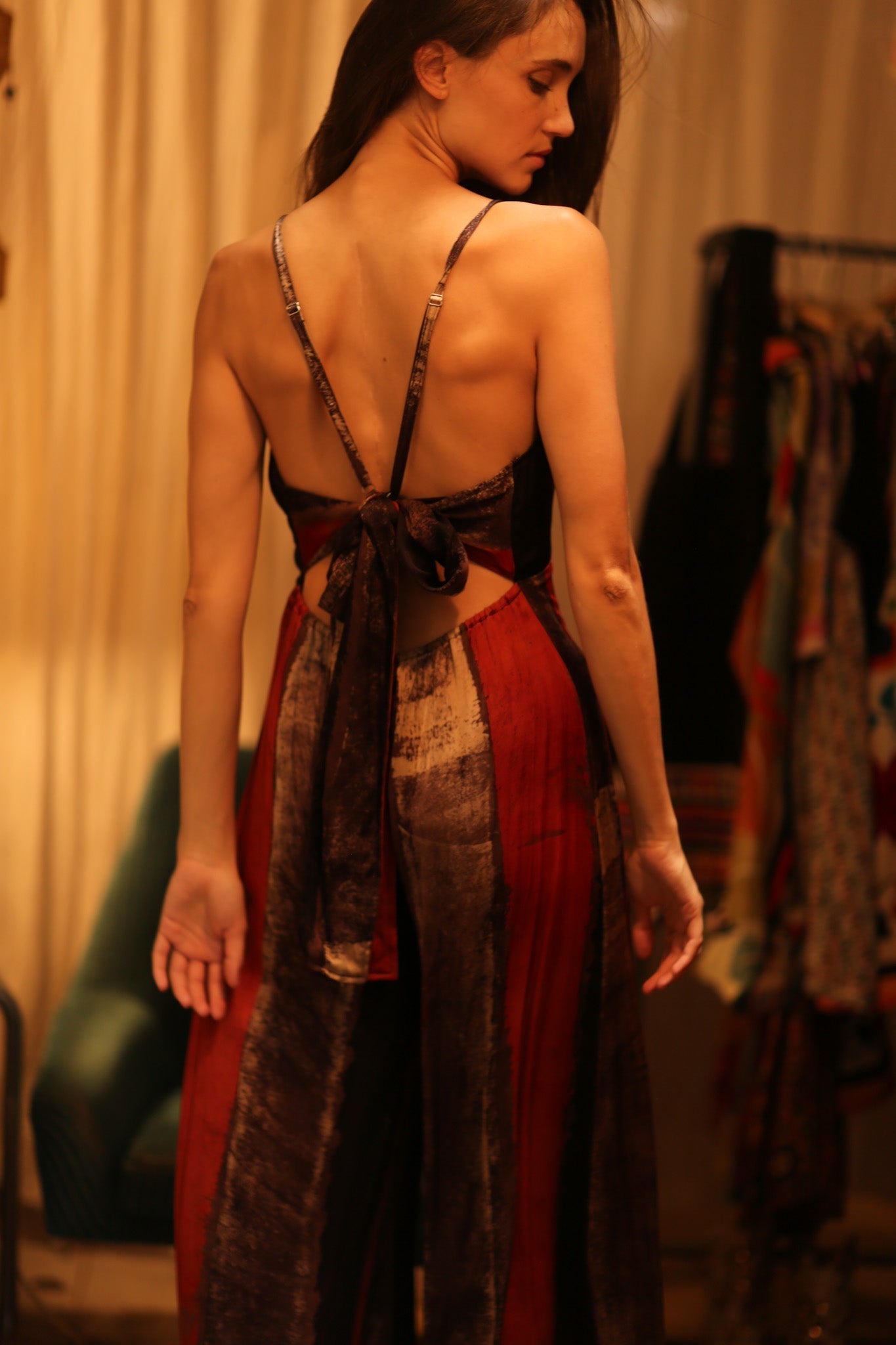 SILK JUMPSUIT NEIS RED BROWN STRIPE - MOMO STUDIO BERLIN - Berlin Concept Store - sustainable & ethical fashion