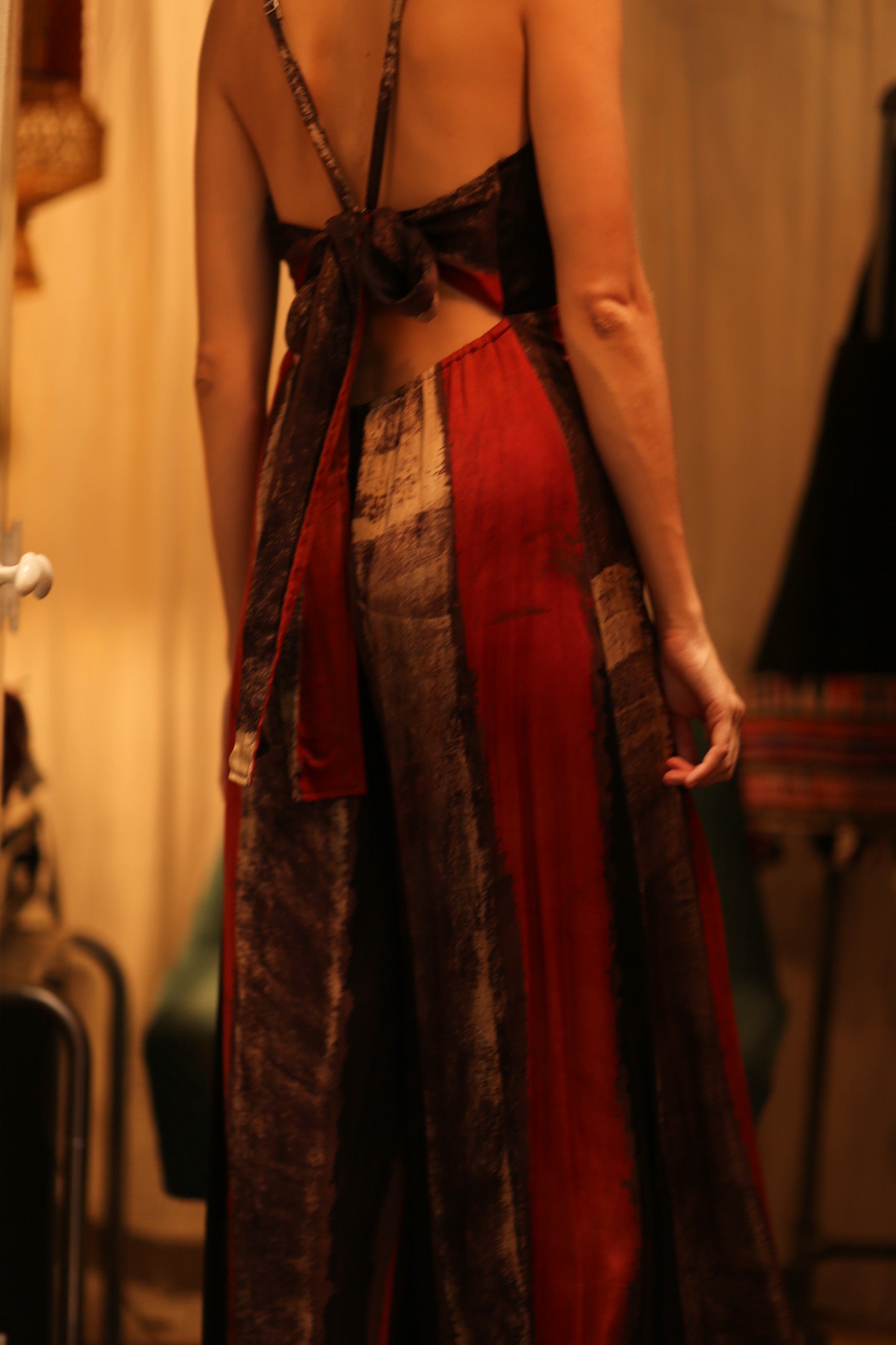 SILK JUMPSUIT NEIS RED BROWN STRIPE - MOMO STUDIO BERLIN - Berlin Concept Store - sustainable & ethical fashion