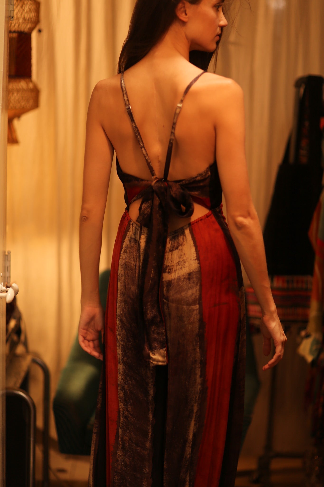 SILK JUMPSUIT NEIS RED BROWN STRIPE - MOMO STUDIO BERLIN - Berlin Concept Store - sustainable & ethical fashion