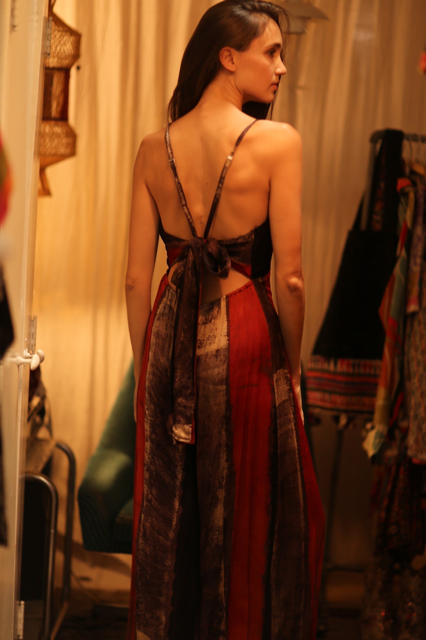 SILK JUMPSUIT NEIS RED BROWN STRIPE - MOMO STUDIO BERLIN - Berlin Concept Store - sustainable & ethical fashion