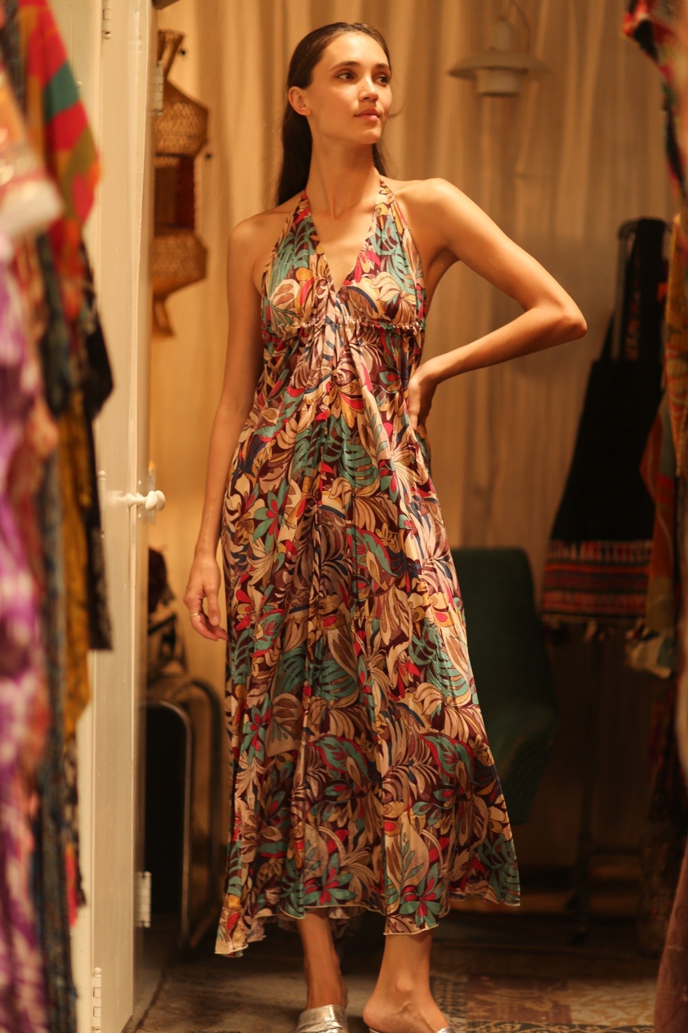 SILK STRAP DRESS HANNAH BROWN JUNGLE FEVER - MOMO STUDIO BERLIN - Berlin Concept Store - sustainable & ethical fashion