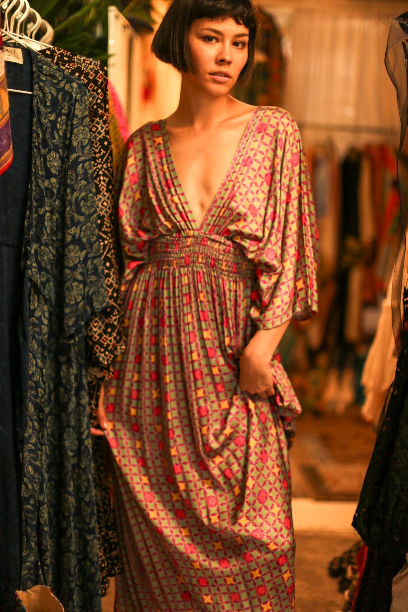 SILK V NECK DRESS PINA - MOMO STUDIO BERLIN - Berlin Concept Store - sustainable & ethical fashion