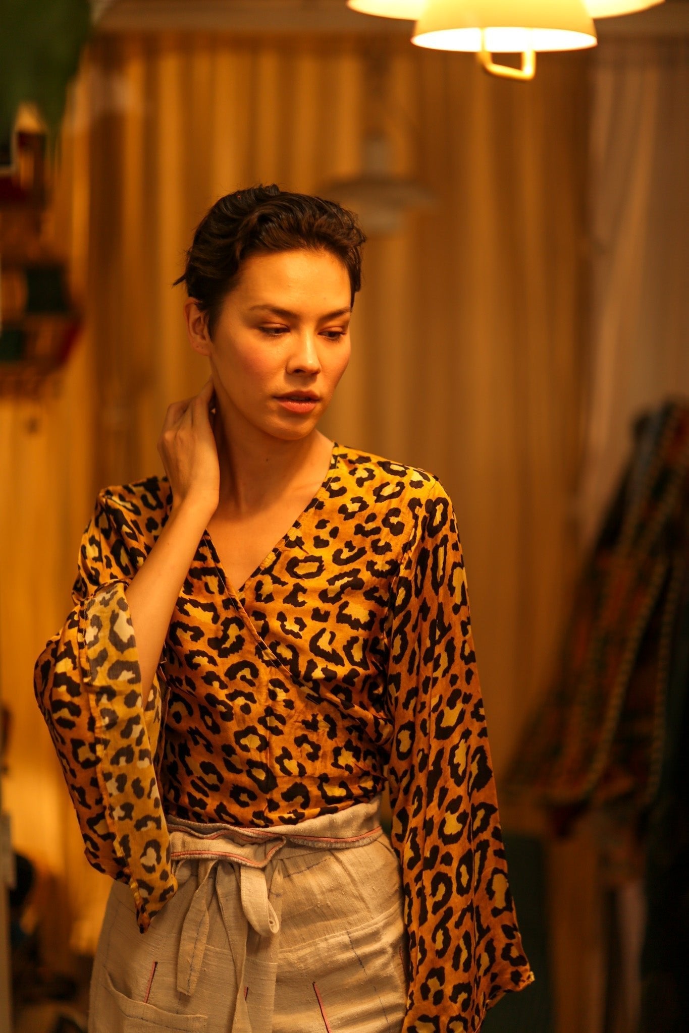 SILK WRAP TOP AURELIA DARK YELLOW LEOPARD - MOMO STUDIO BERLIN - Berlin Concept Store - sustainable & ethical fashion