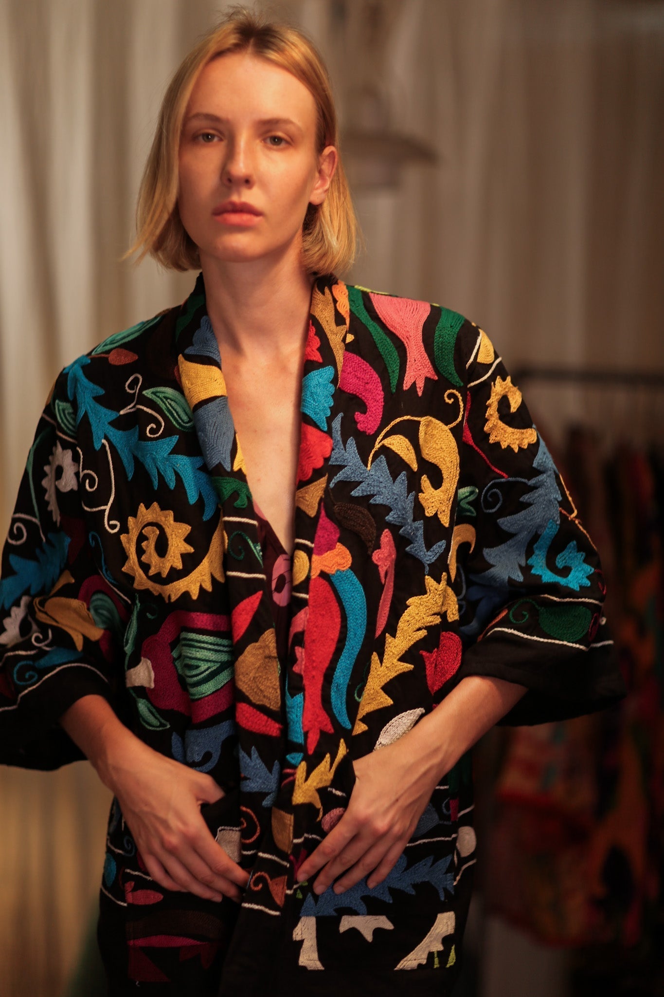SUZANI SHORT KIMONO JACKET MONTY BLACKBOARD - MOMO STUDIO BERLIN - Berlin Concept Store - sustainable & ethical fashion