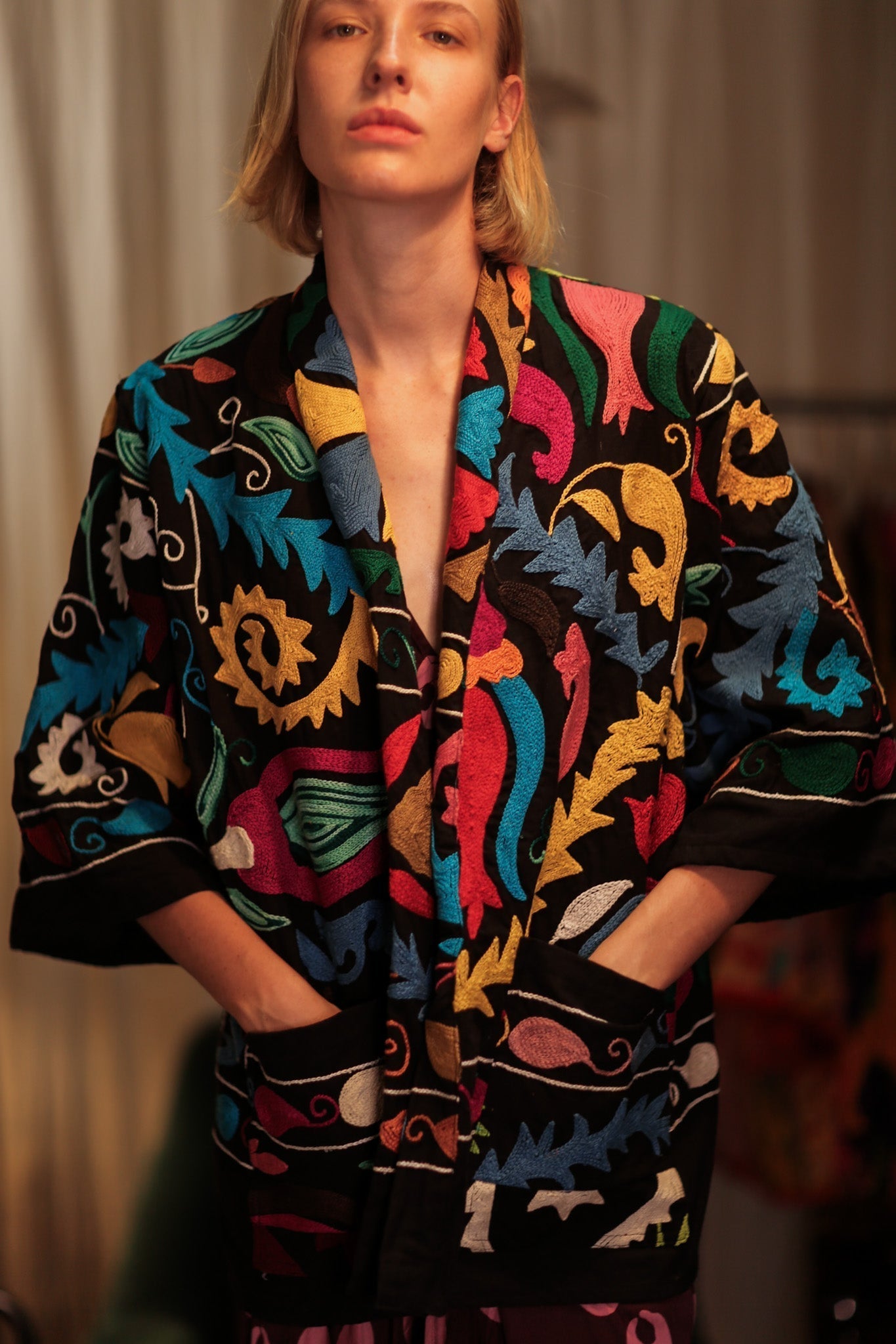 SUZANI SHORT KIMONO JACKET MONTY BLACKBOARD - MOMO STUDIO BERLIN - Berlin Concept Store - sustainable & ethical fashion