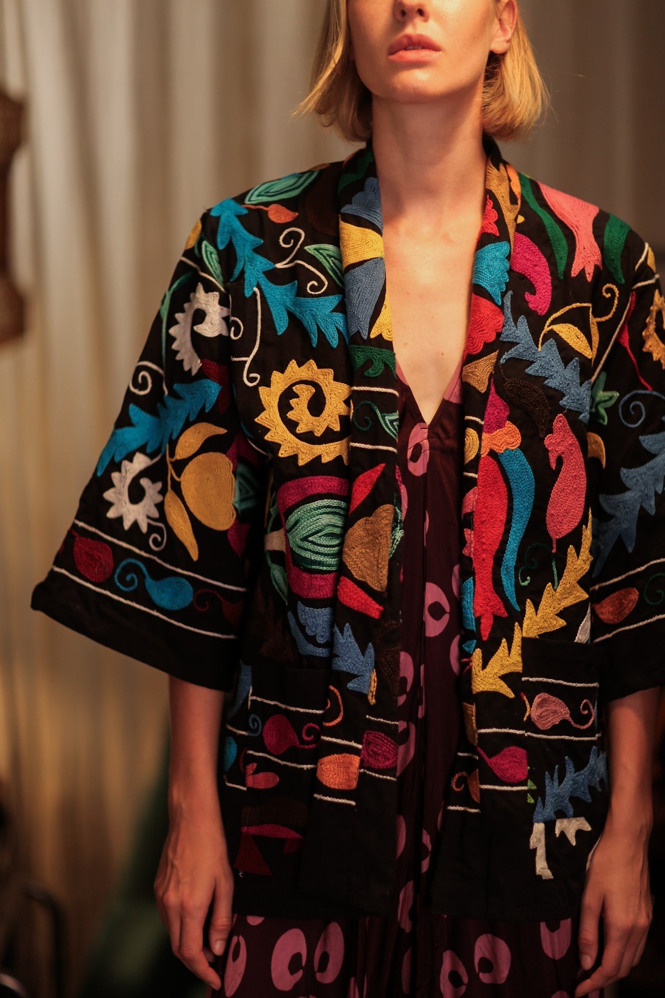 SUZANI SHORT KIMONO JACKET MONTY BLACKBOARD - MOMO STUDIO BERLIN - Berlin Concept Store - sustainable & ethical fashion