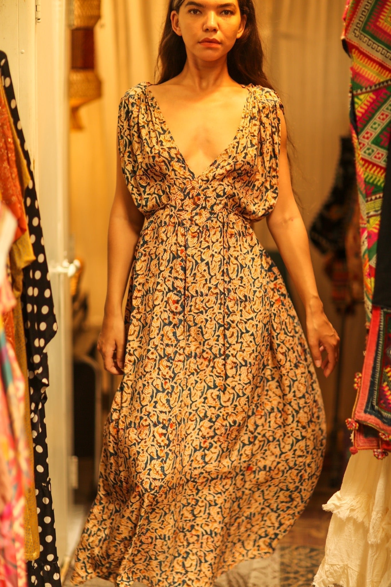 VICTORIA SILK DRESS LEAFY BLUE - MOMO STUDIO BERLIN - Berlin Concept Store - sustainable & ethical fashion